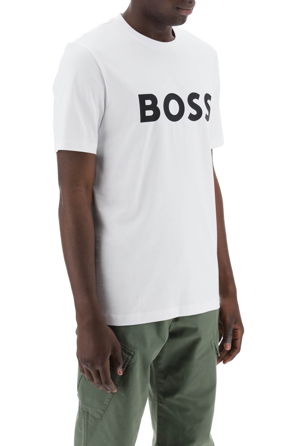 Hugo Boss Cotton-jersey T-shirt With Curved-logo Print In White