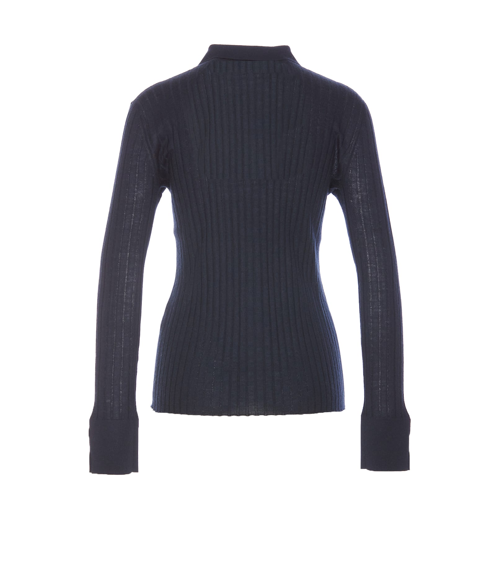 Lisa Yang Ribbed Collared Tight Fit Knitwear In Blue
