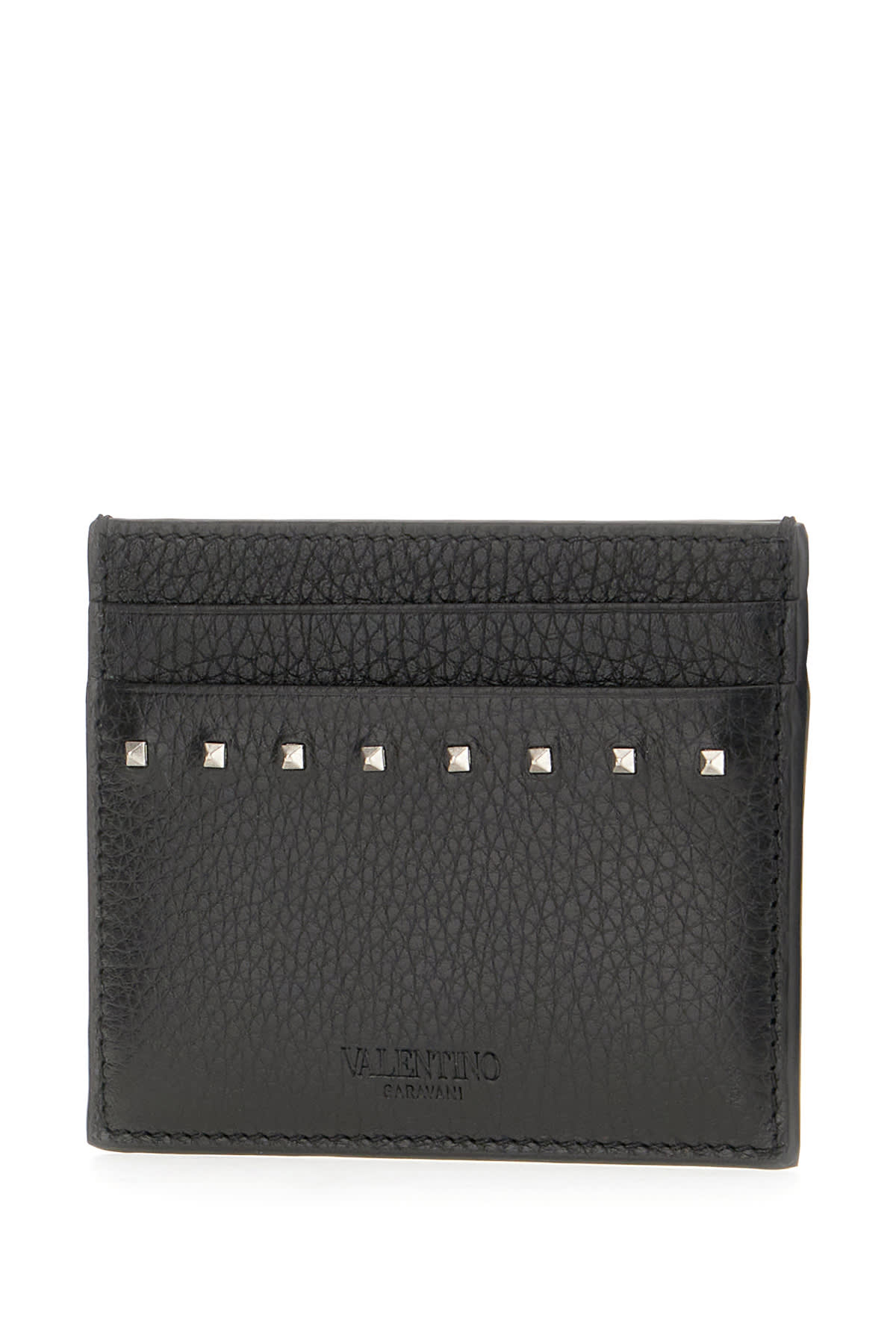 Valentino Black Leather Card Holder In Nero