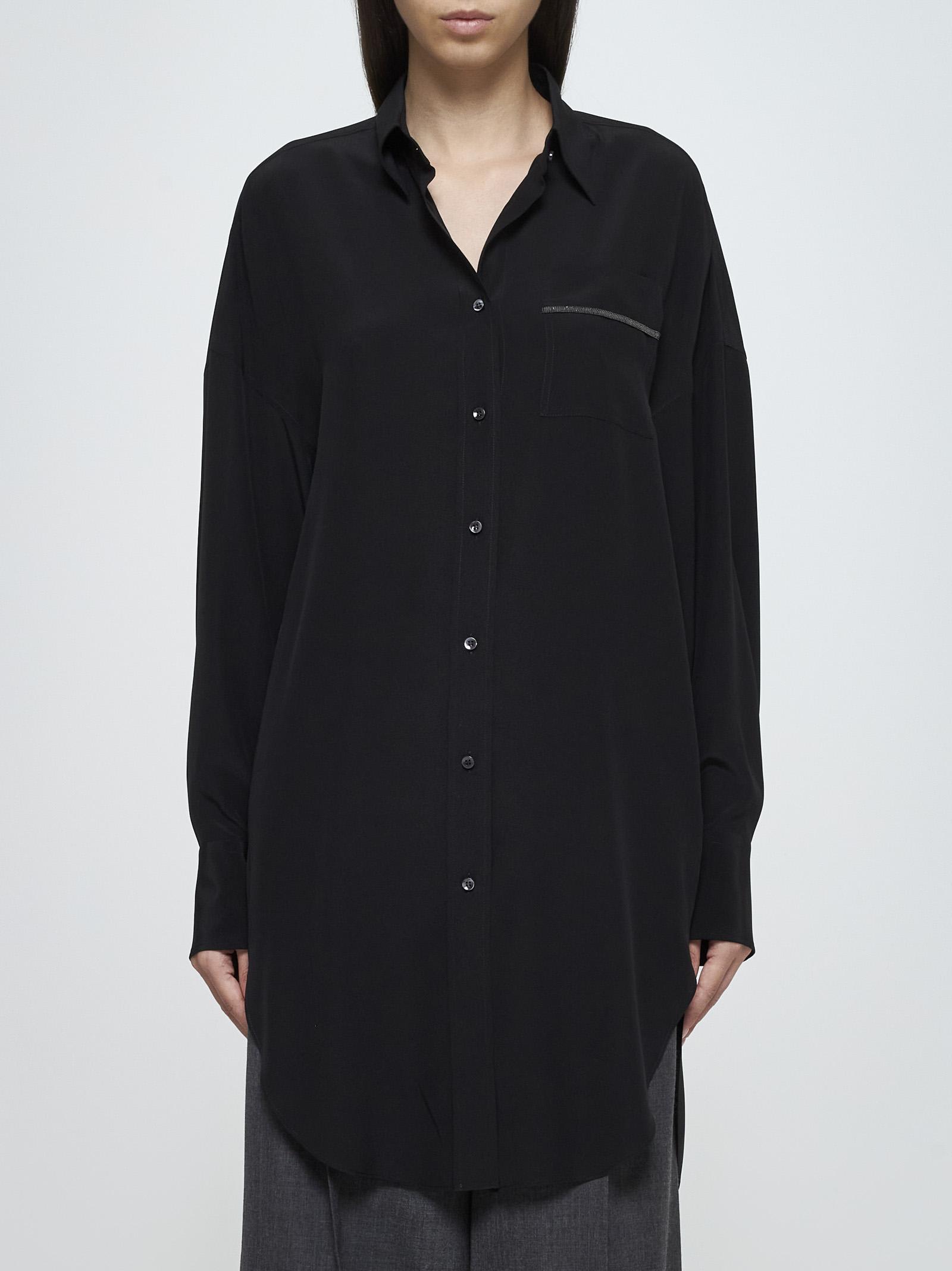 Shop Brunello Cucinelli Silk Long Shirt In Nero