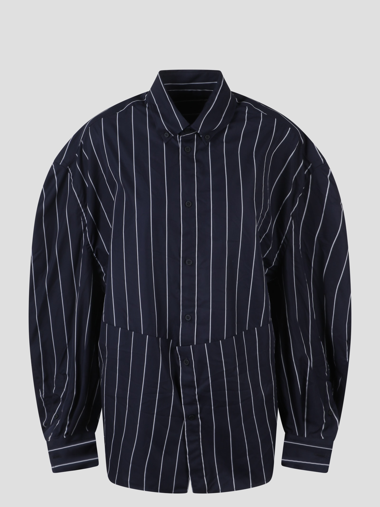 Twisted-seam Striped Cotton-blend Oversized Shirt In Blue