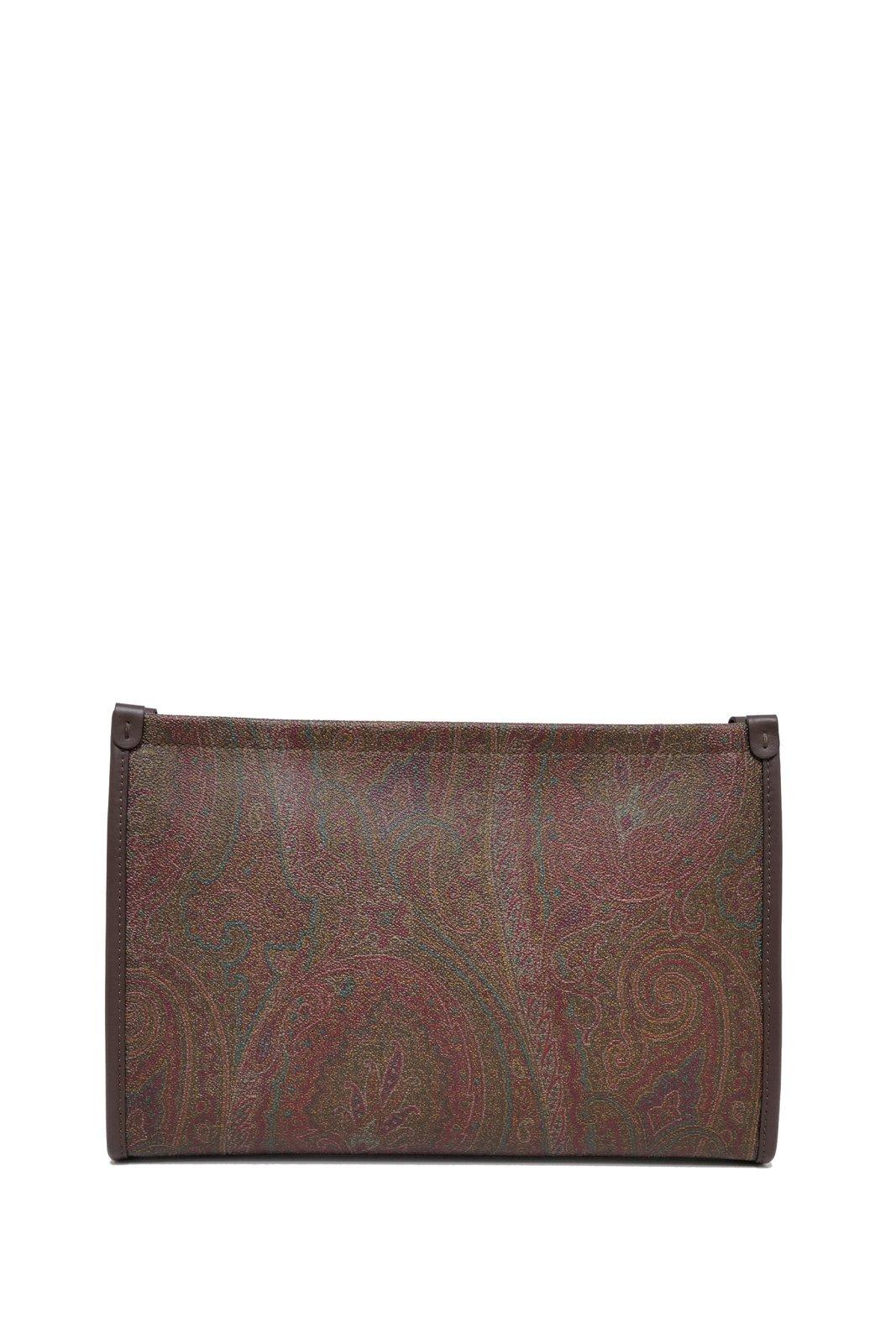 Shop Etro Allover Paisley Print Clutch Bag In Dark