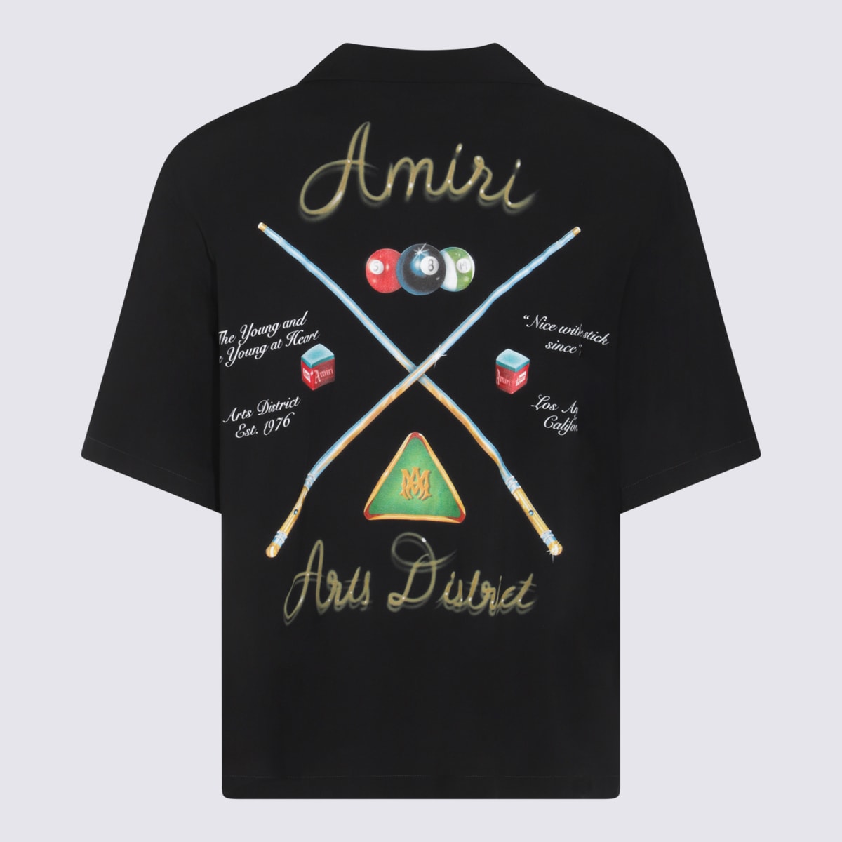 Amiri 'pool Cue' Black Shirt With Maxi Print On The Back In Black