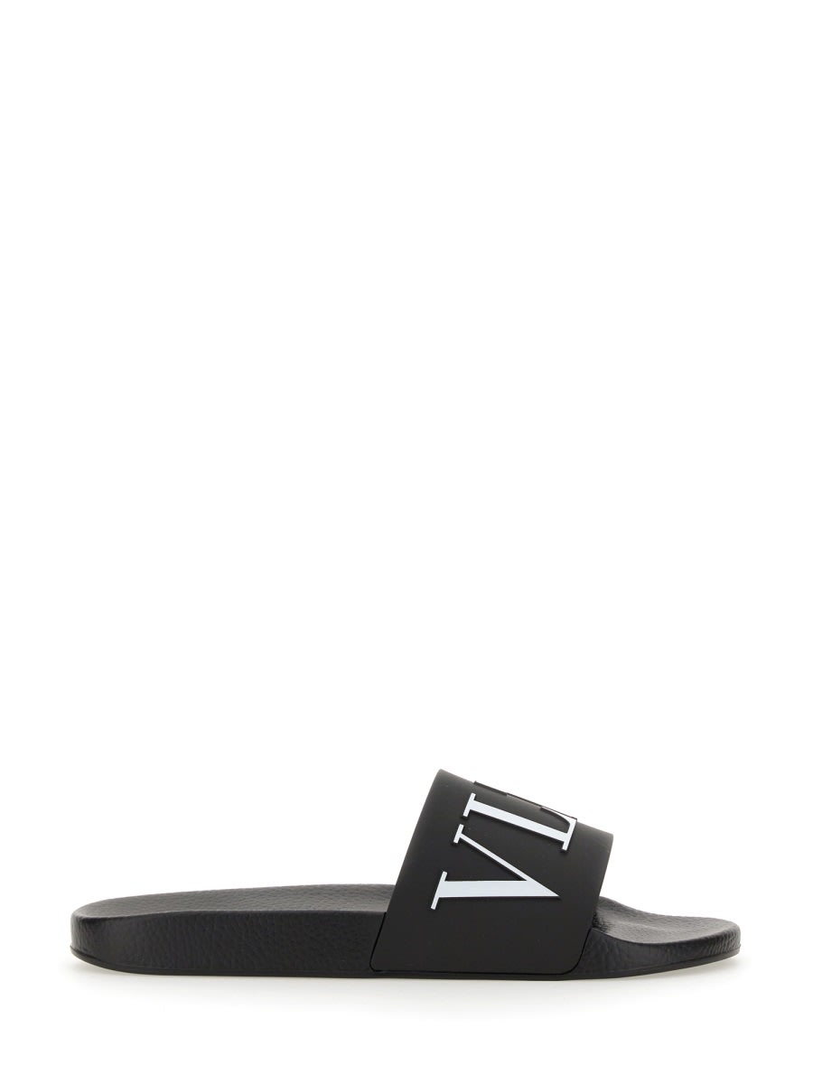 Valentino Garavani Slide Sandal With Logo In Black