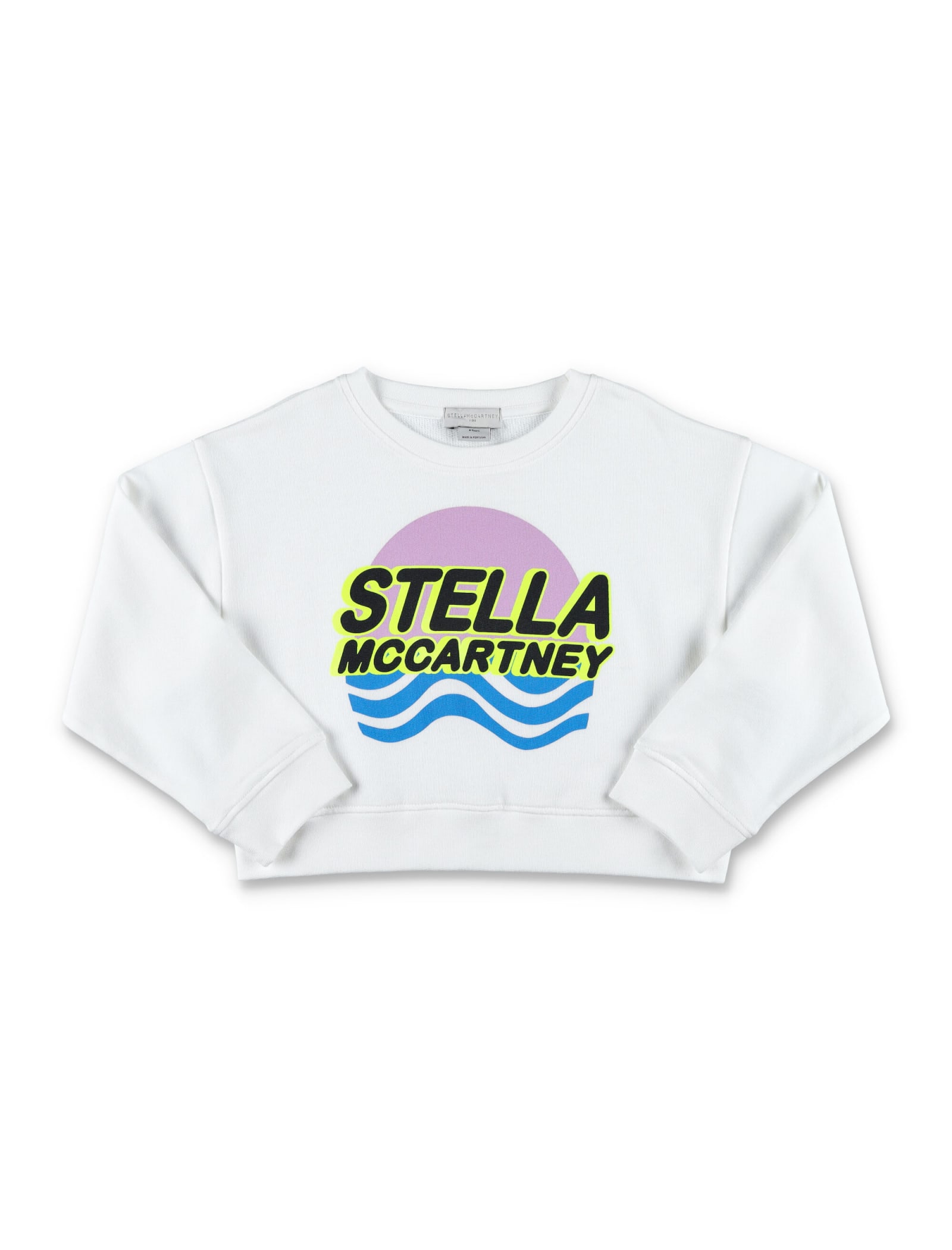 Shop Stella Mccartney Cropped Logo Waves Sweatshirt In White
