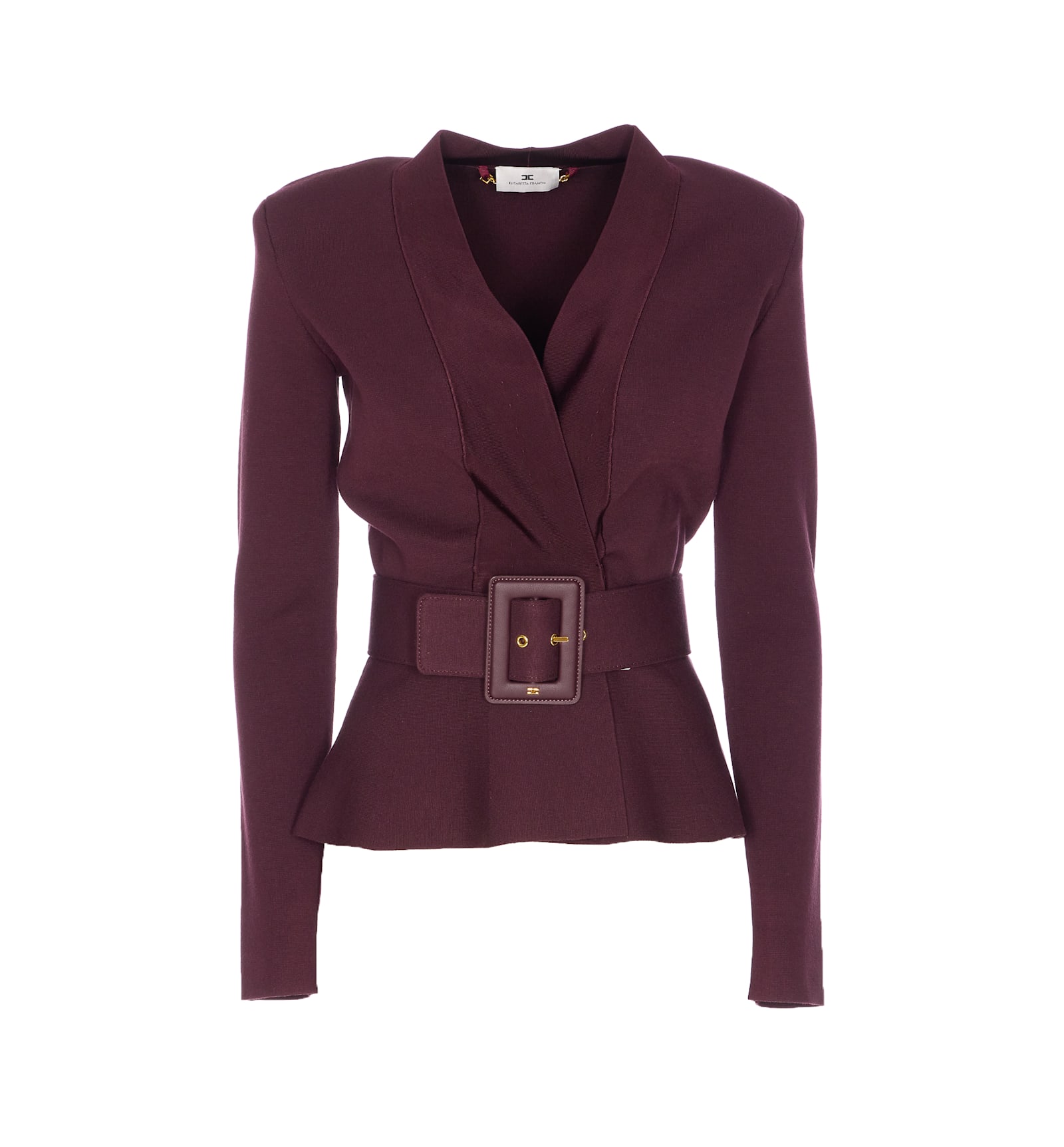 Elisabetta Franchi Tailored Peplum Jacket Belted Waist In Burgundy