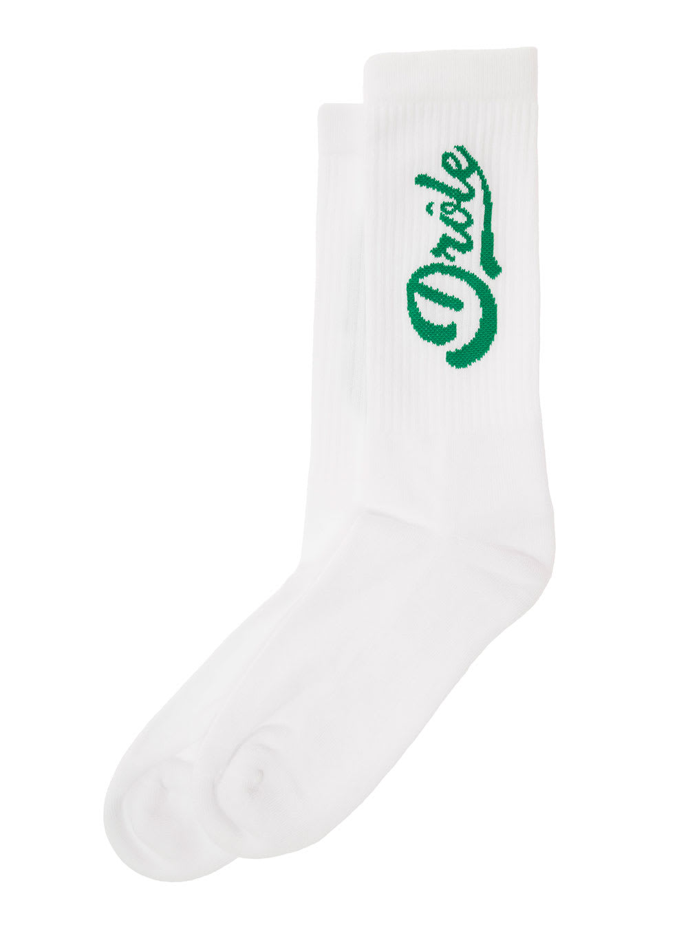 Shop Drôle De Monsieur White Ribbed Socks With Green-colored Logo In Cotton Man