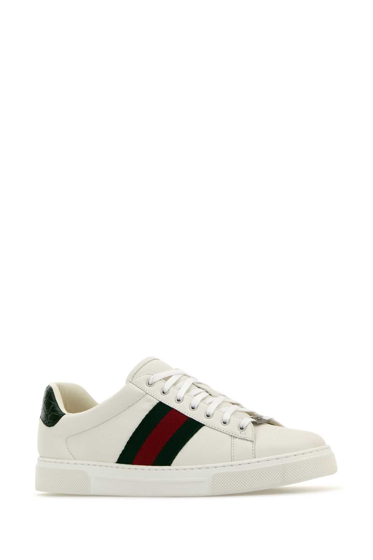 Shop Gucci White Leather Ace Sneakers In Grwhivrvgreenace