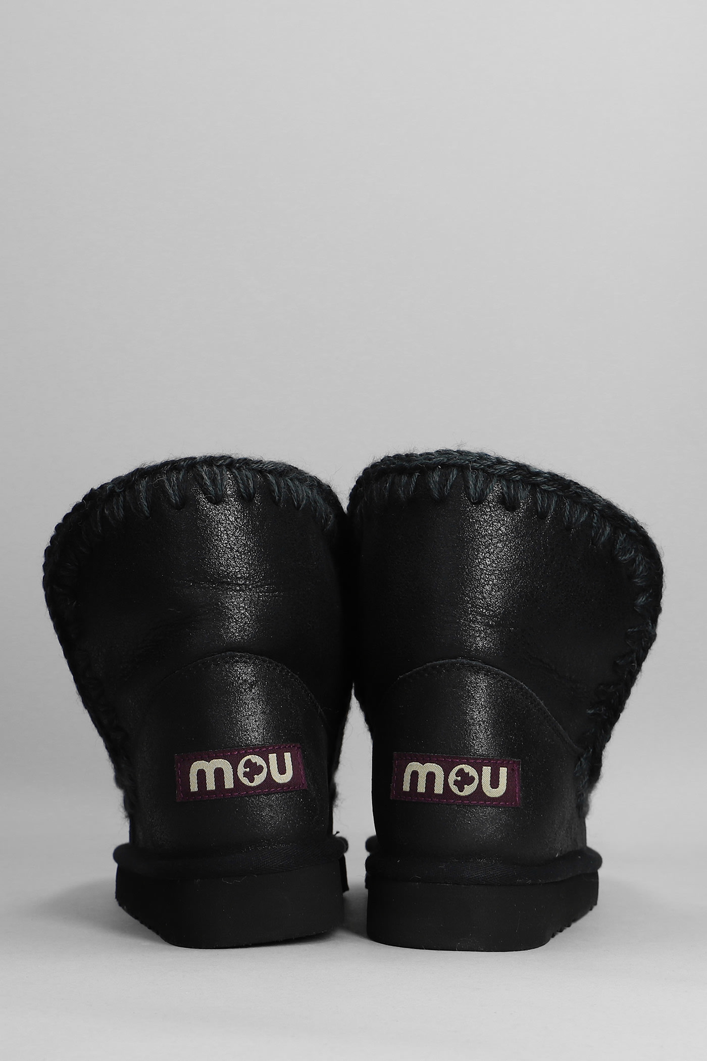 Shop Mou Eskimo 18 Low Heels Ankle Boots In Black Leather