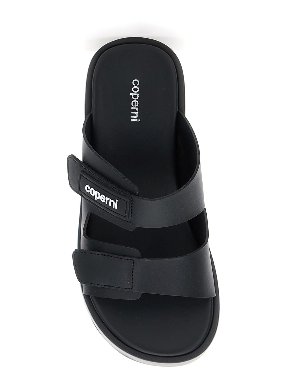 Coperni Black Wedges With Logo Patch On The Front And Touch-strap Closure In Leather Woman In Black