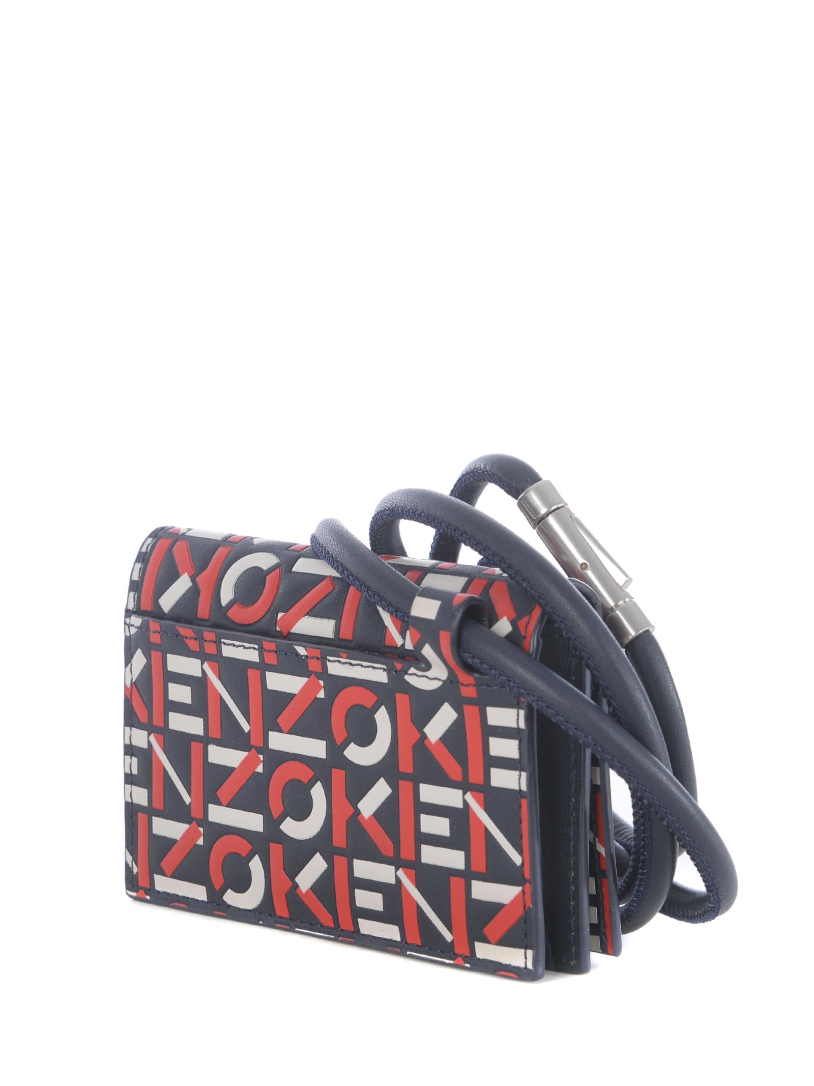 Shop Kenzo Leather Card Holder In Blu/rosso