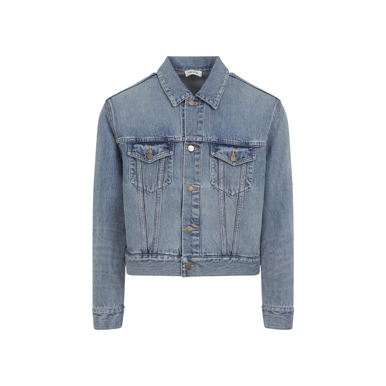 Fear Of God Light Indigo Blue Cotton Trucker Jacket With Overwashed Effect In Purple