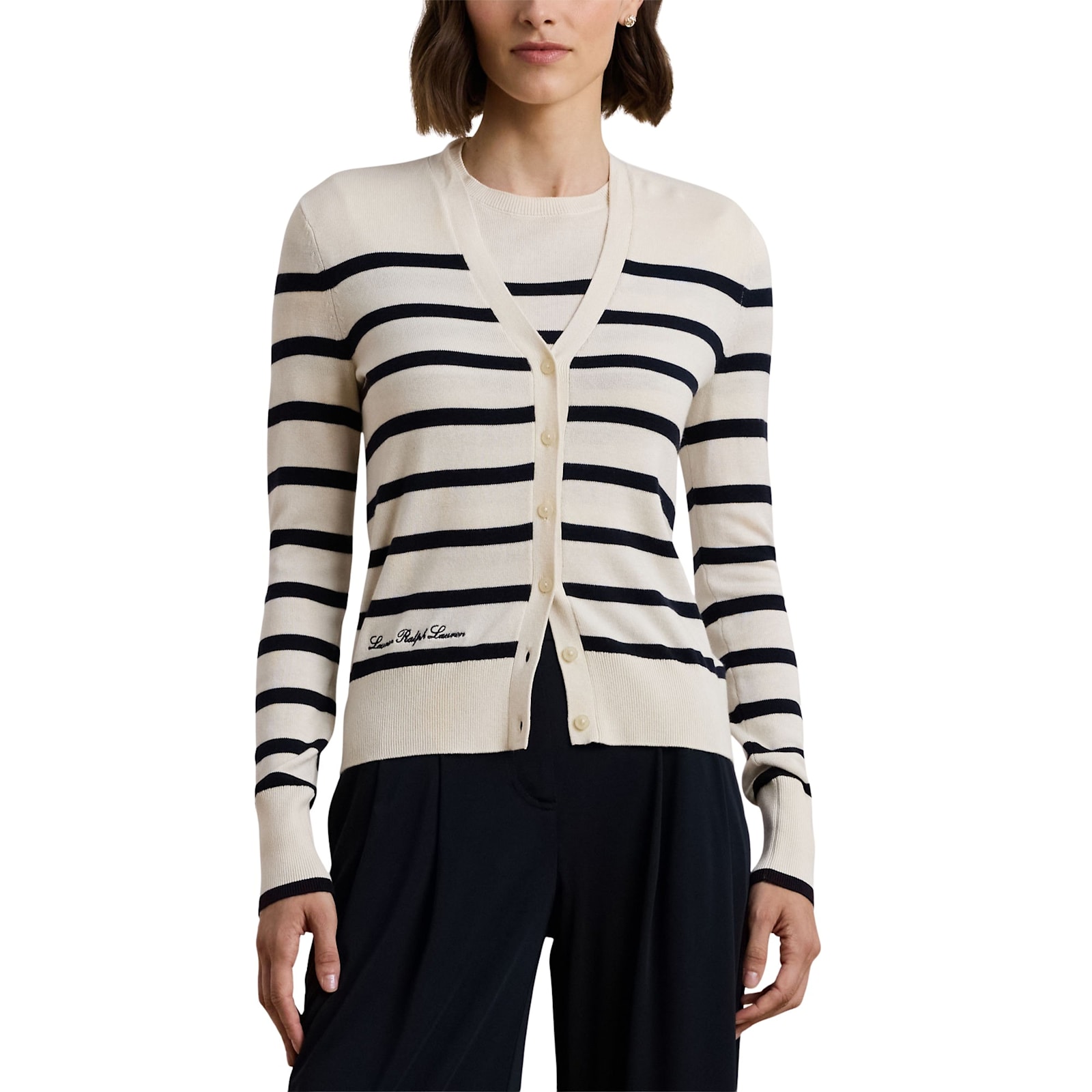 Polo Ralph Lauren Denzel Long Sleeve Cardigan In Cream/blue