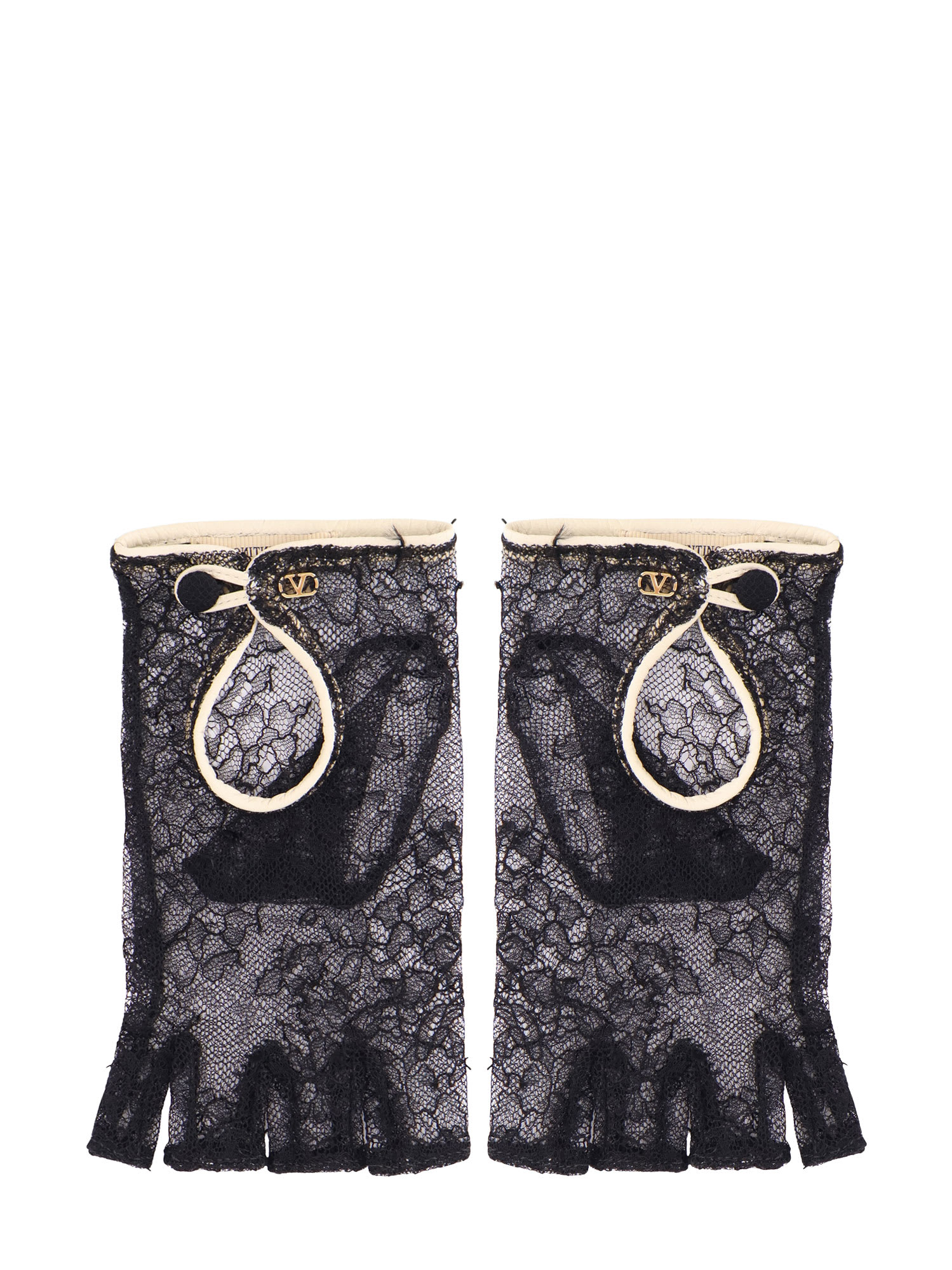Valentino Lace Gloves With Leather Profiles In Animal Print