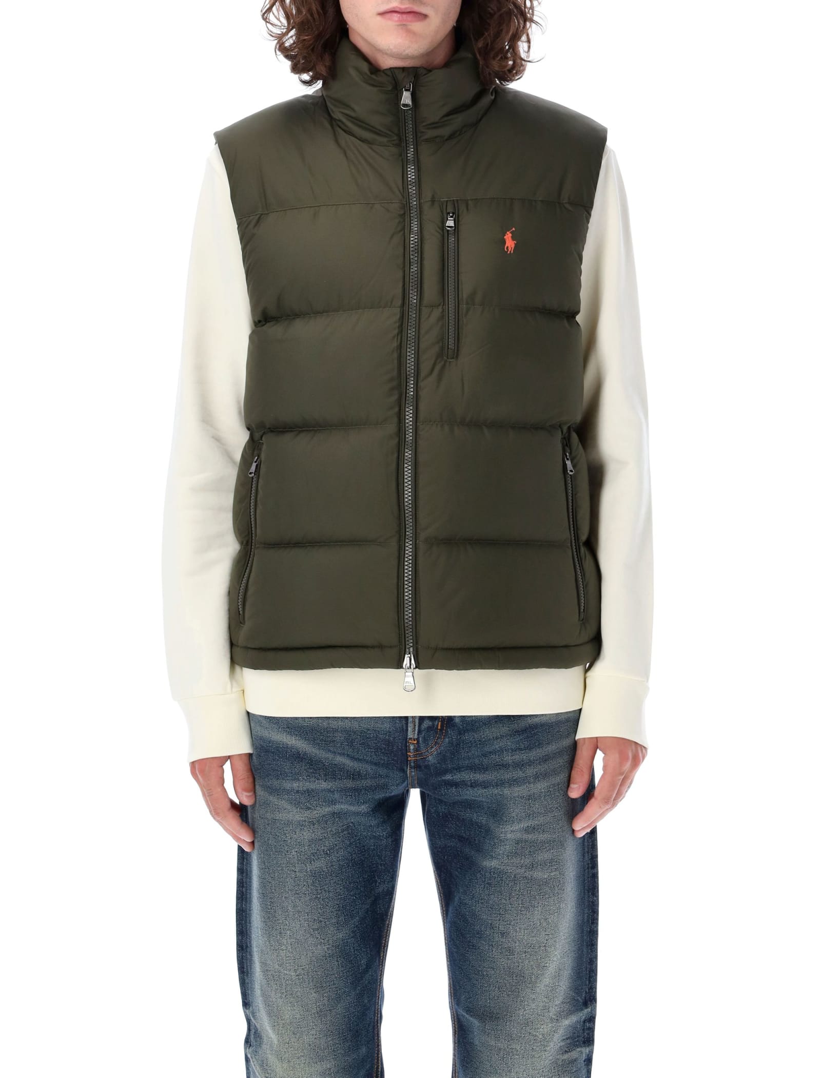 Shop Polo Ralph Lauren Puffer Vest In Olive