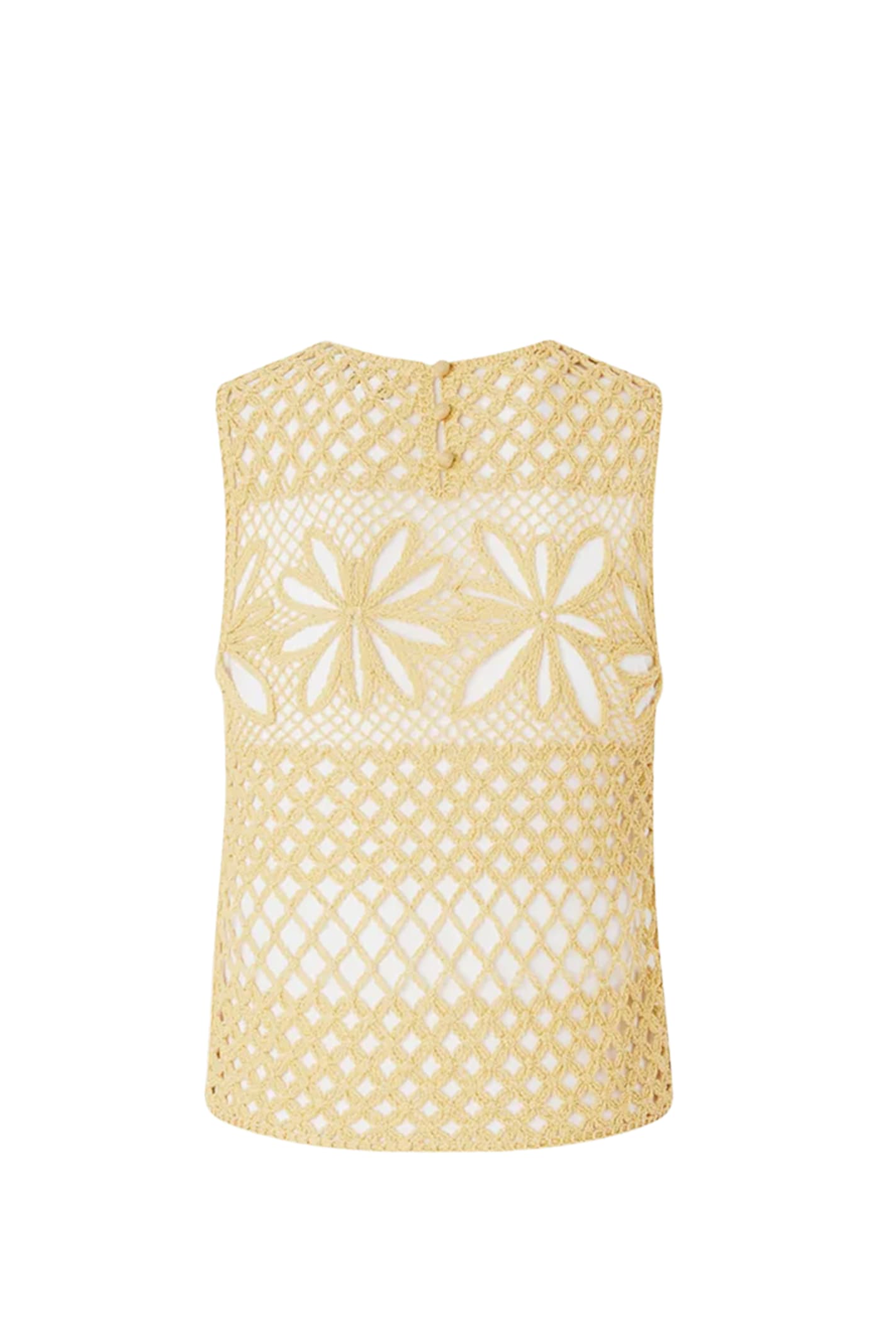 Pinko Fantasy Net Crochet Floral Top Keyhole In Giallo Canna D`india