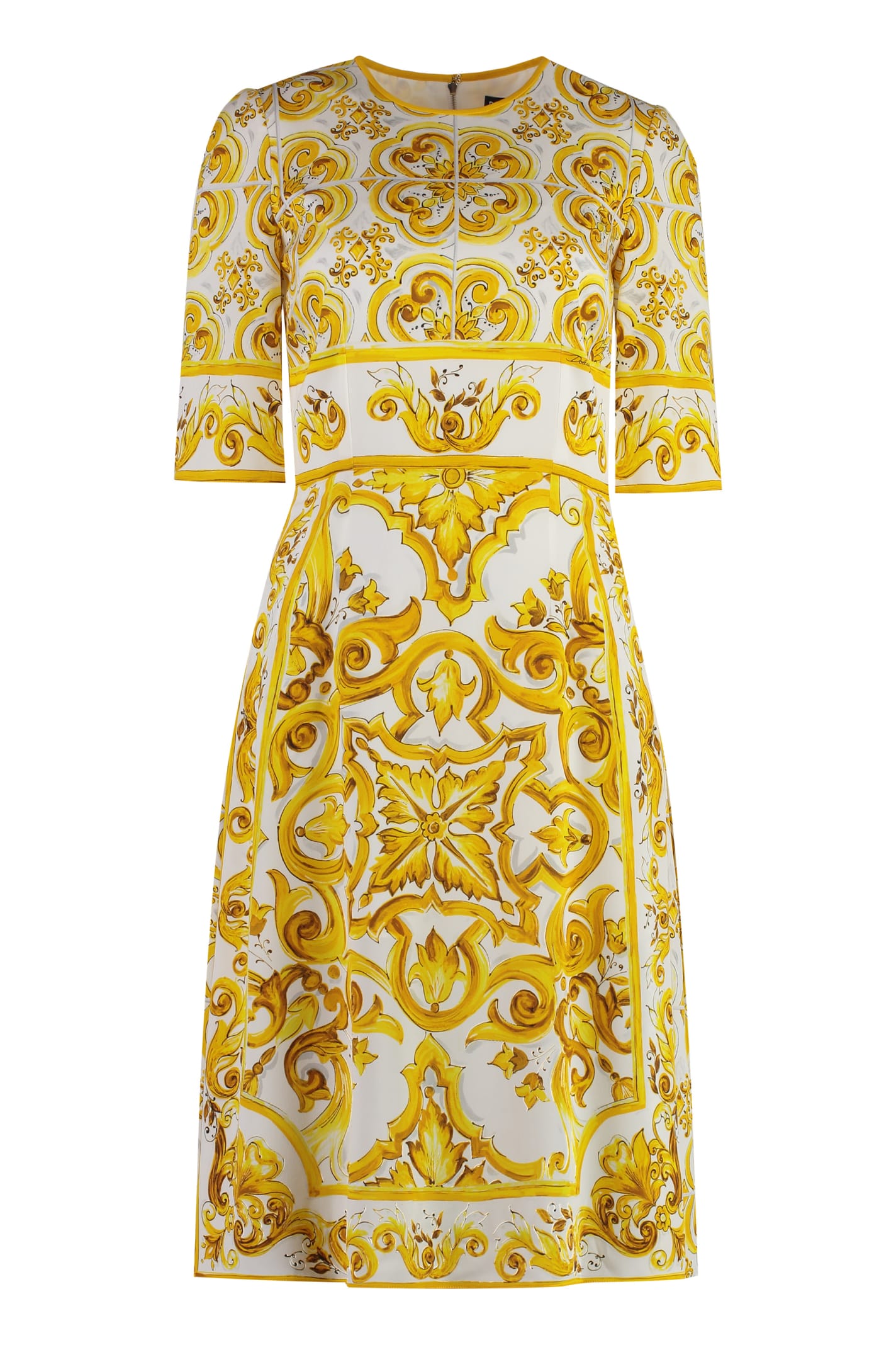 Shop Dolce & Gabbana Printed Silk Dress In Mix Maiolica Giallo