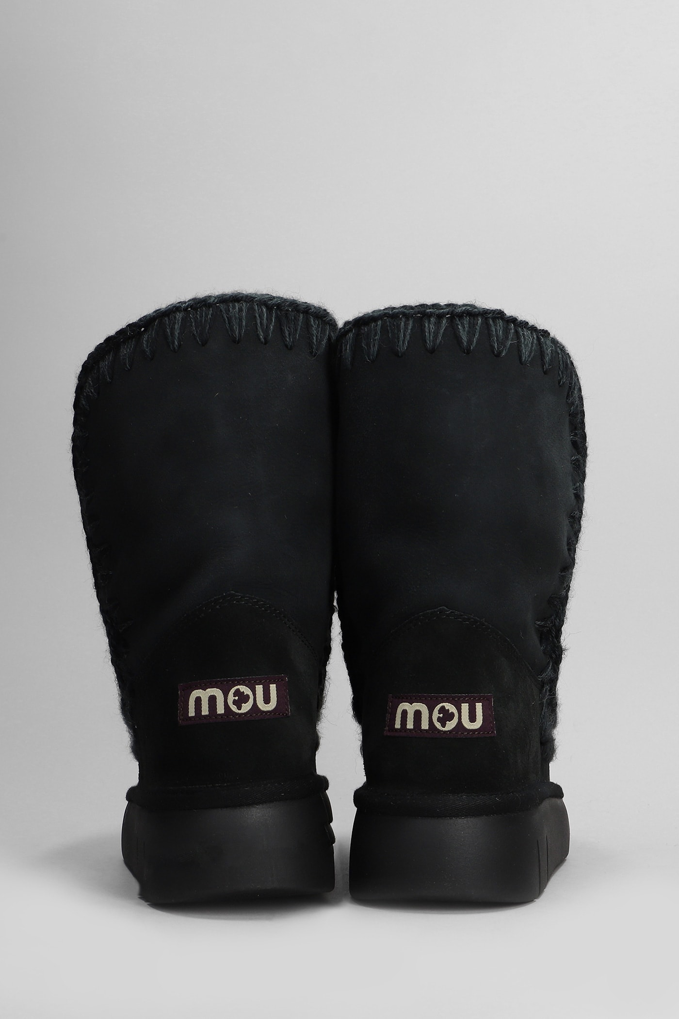 Shop Mou Eskimo Bounce 24 Low Heels Ankle Boots In Black Suede