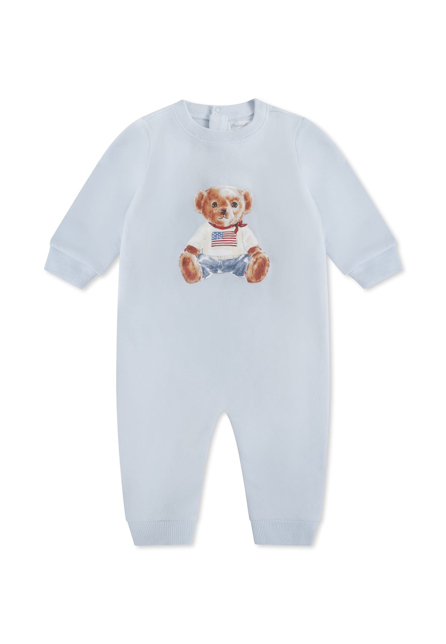 Ralph Lauren Light Blue Babygrow For Baby Boy With Polo Bear In White