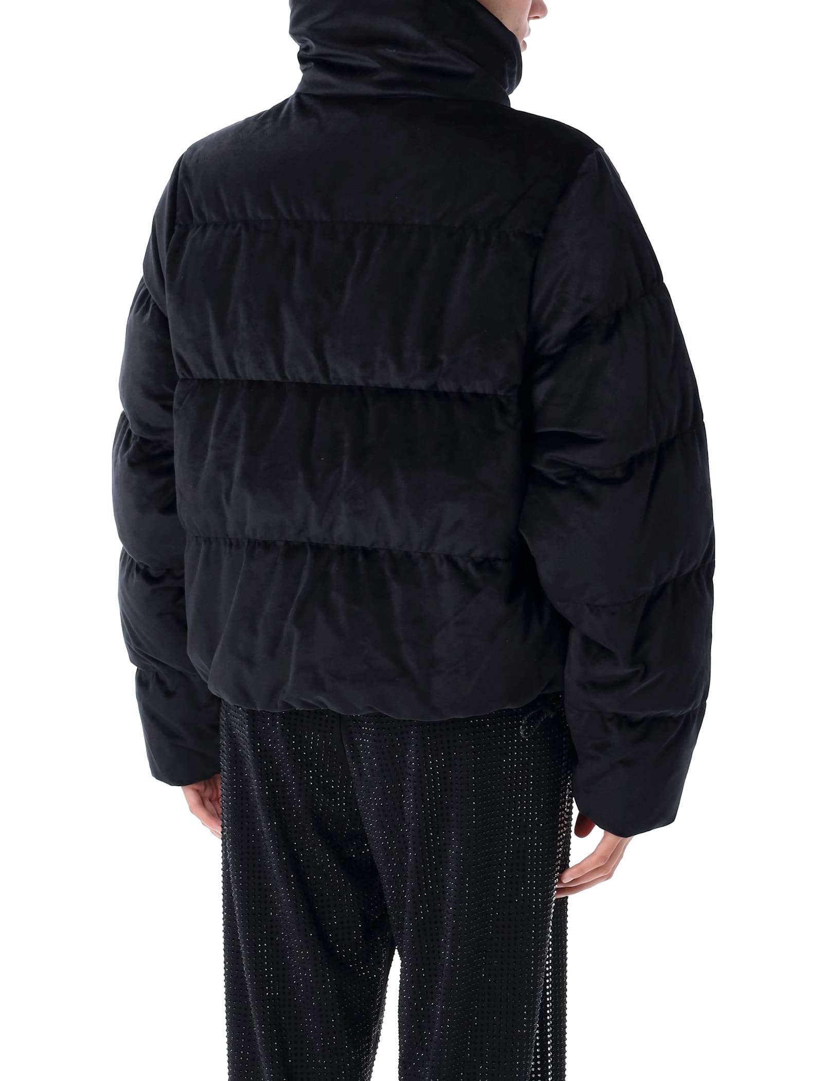 Adidas Originals Velvet Puffer Jacket Bungee Hem In Black