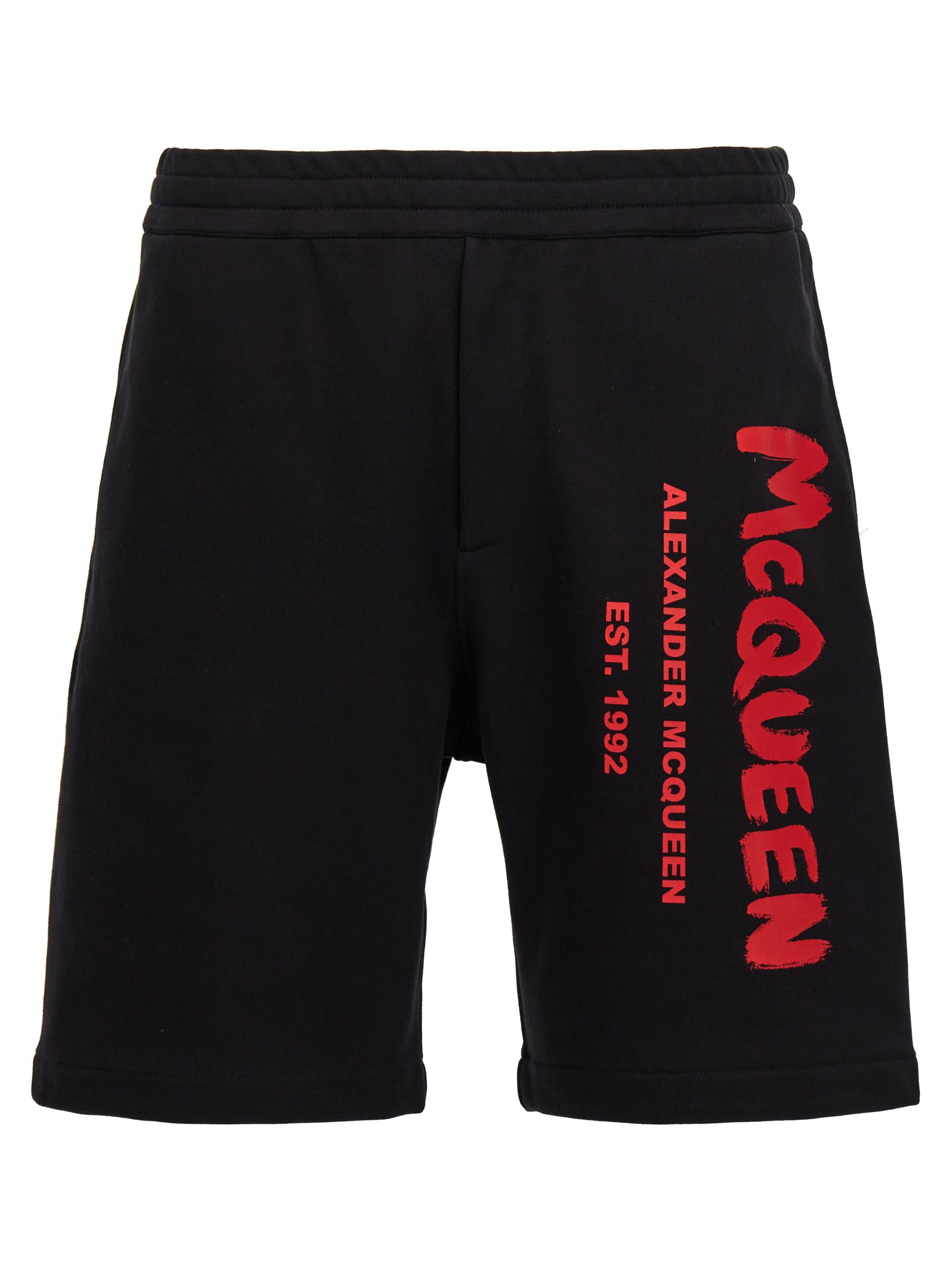 Shop Alexander Mcqueen Graffiti Bermuda Shorts In Black