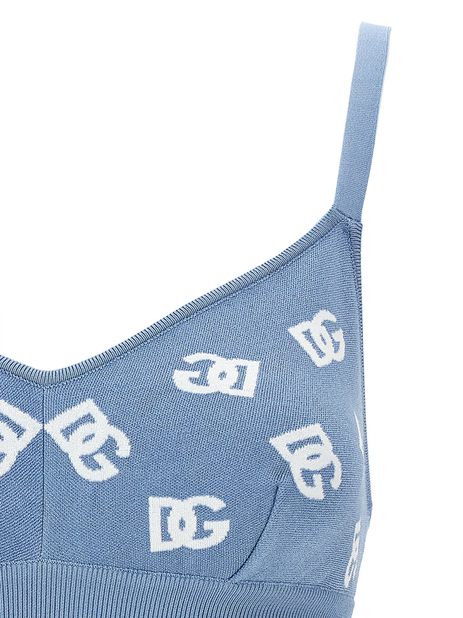 Shop Dolce & Gabbana Jacquard Logo Cropped Top In Light Blue