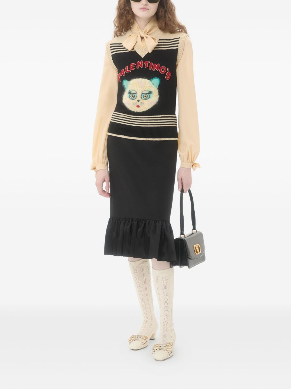 Valentino Cat Motif Wool Sleeveless Vest In Black