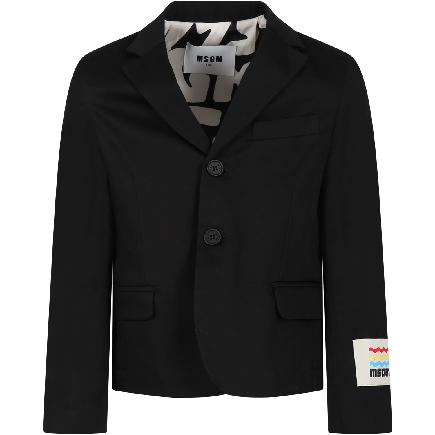 Msgm Kids' Black Jacket For Boy With Logo