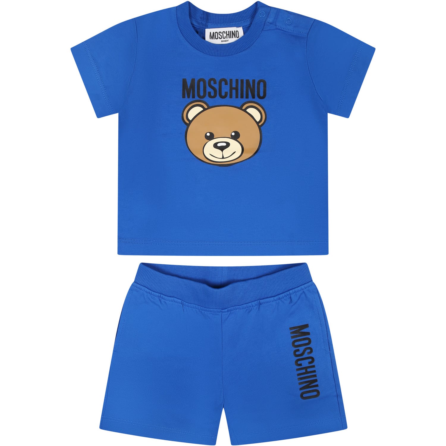 Moschino Blue Set For Baby Boy With Teddy Bear And Logo