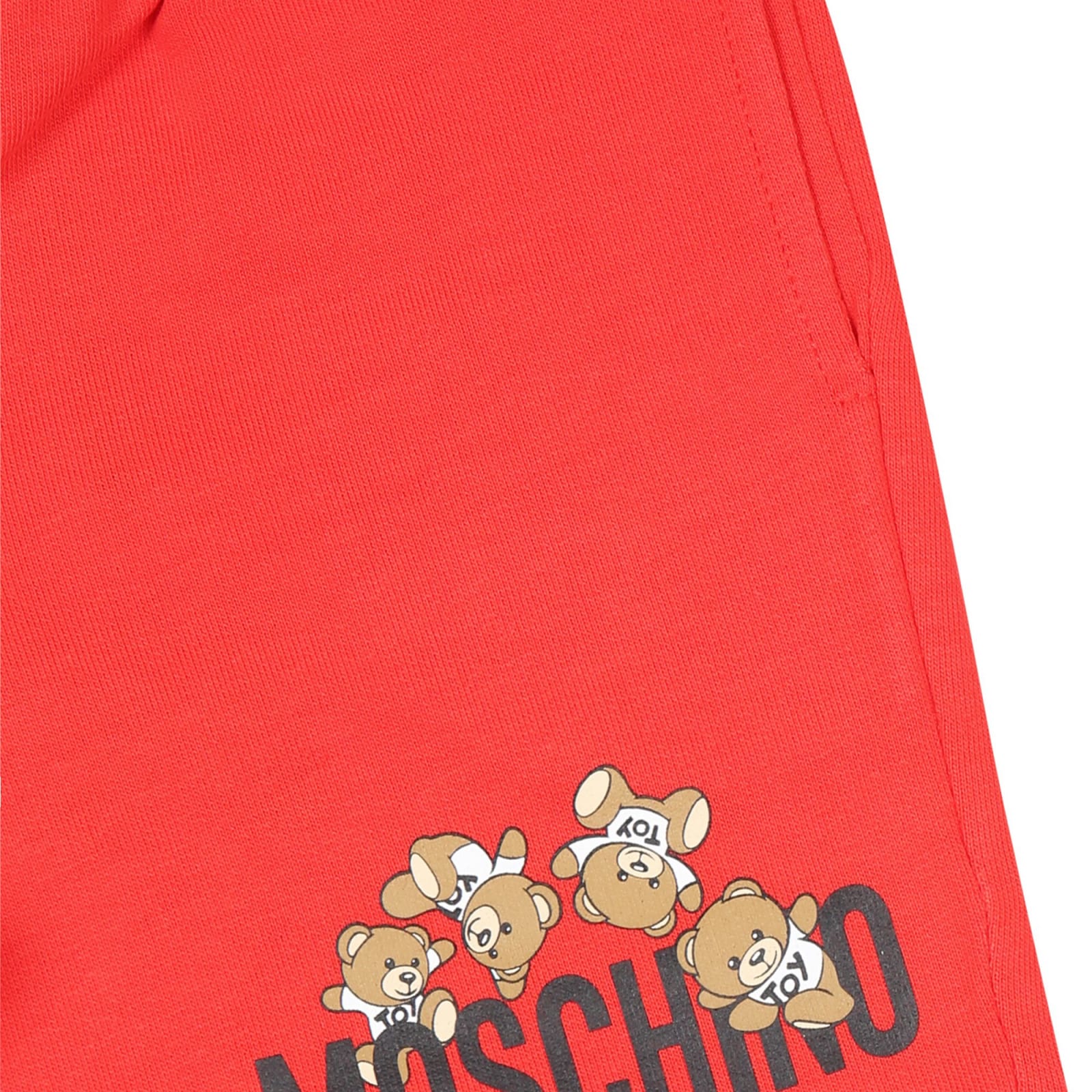 Shop Moschino Red Shorts For Baby Boy With Teddy Bears And Logo