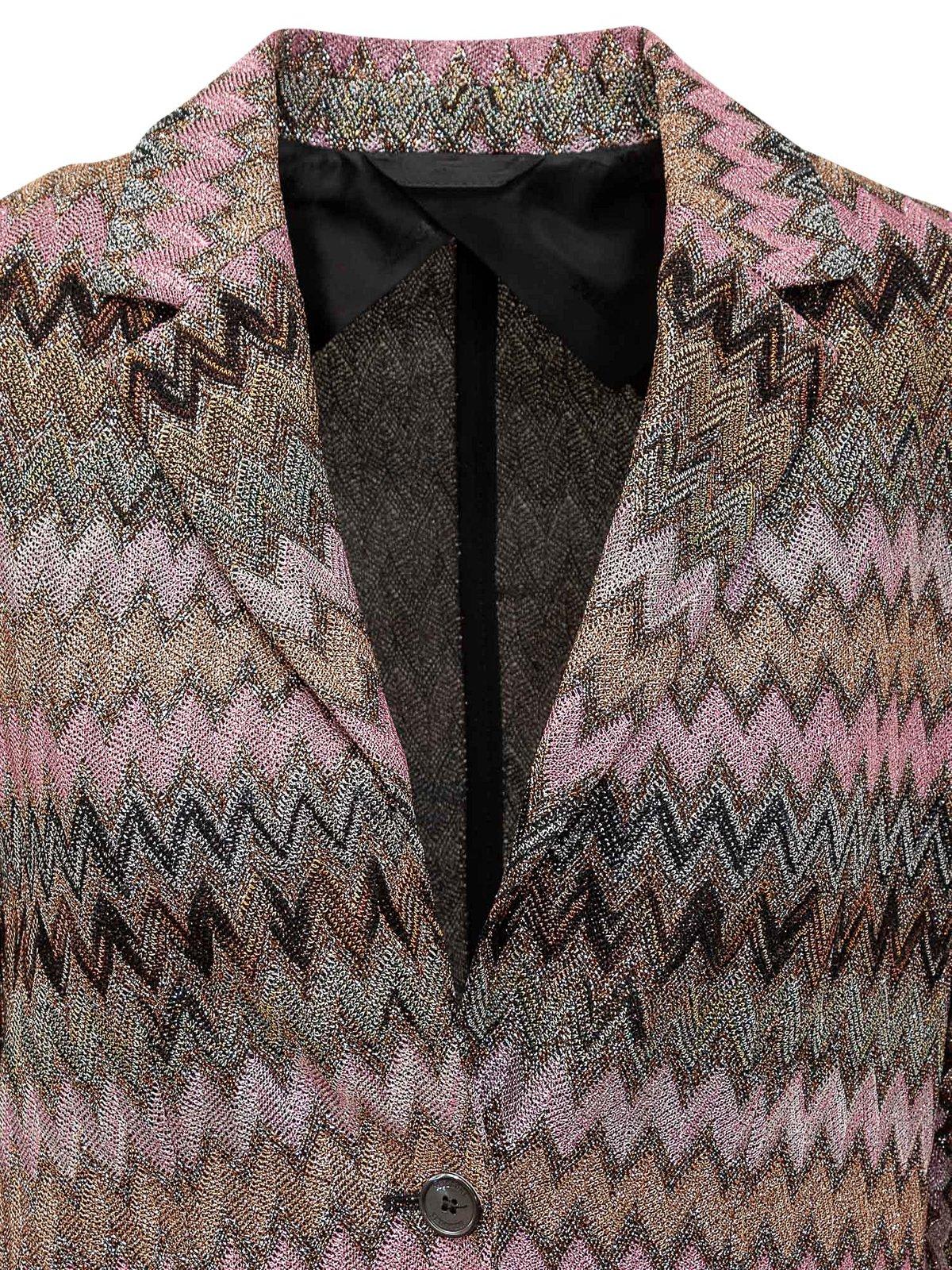 Shop Missoni Lame Chevron Knitted Blazer In Multicolour