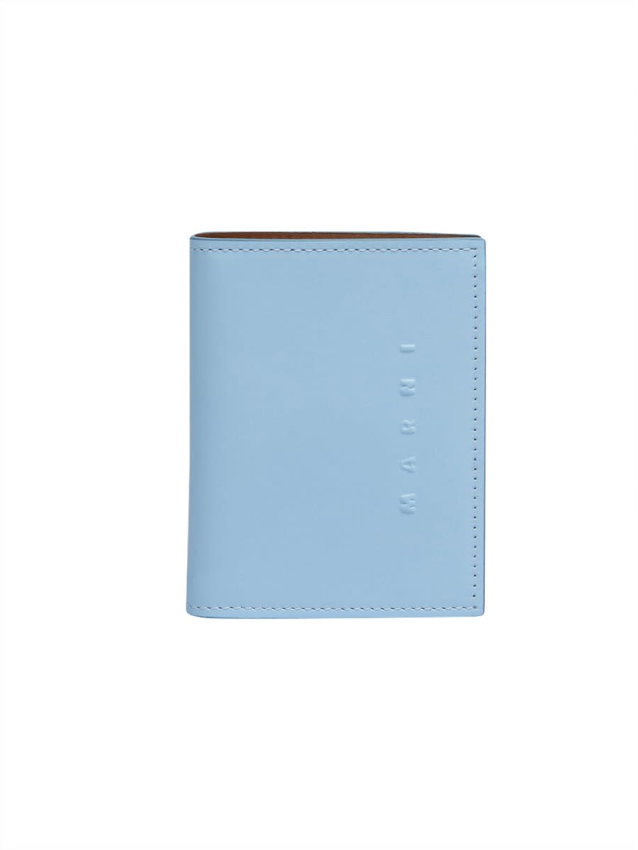 Shop Marni Bi-fold Leather Wallet In Baby Blue