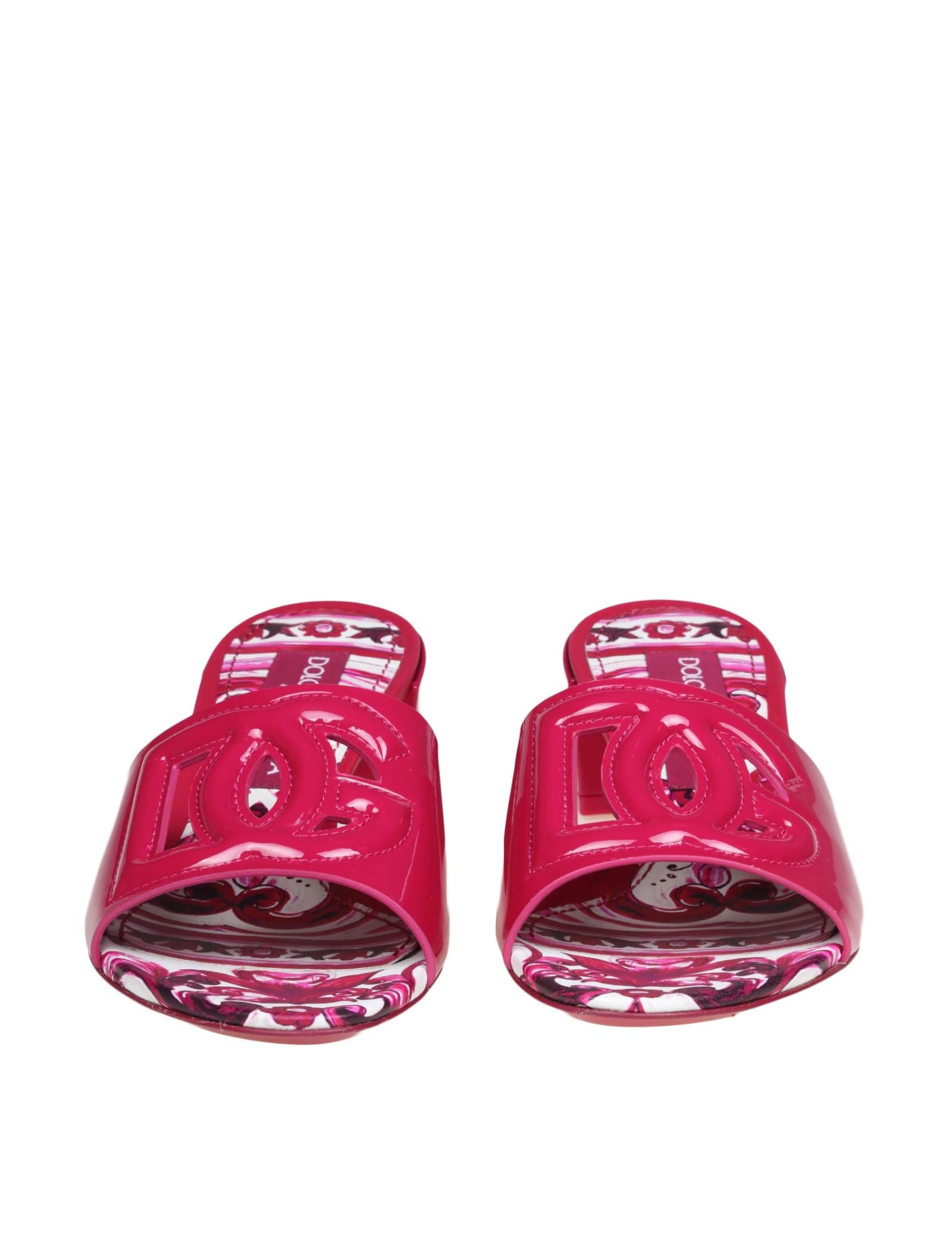 Shop Dolce & Gabbana Slide In Patent Leather With Dg Logo In Ciclamino