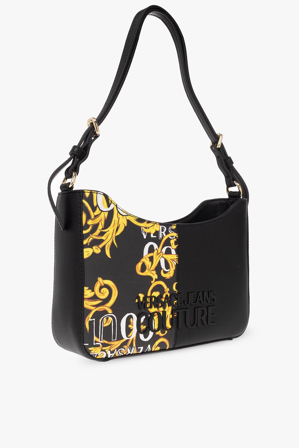 Versace Jeans Couture Shoulder Bag With Logo Couture Print In Black/gold