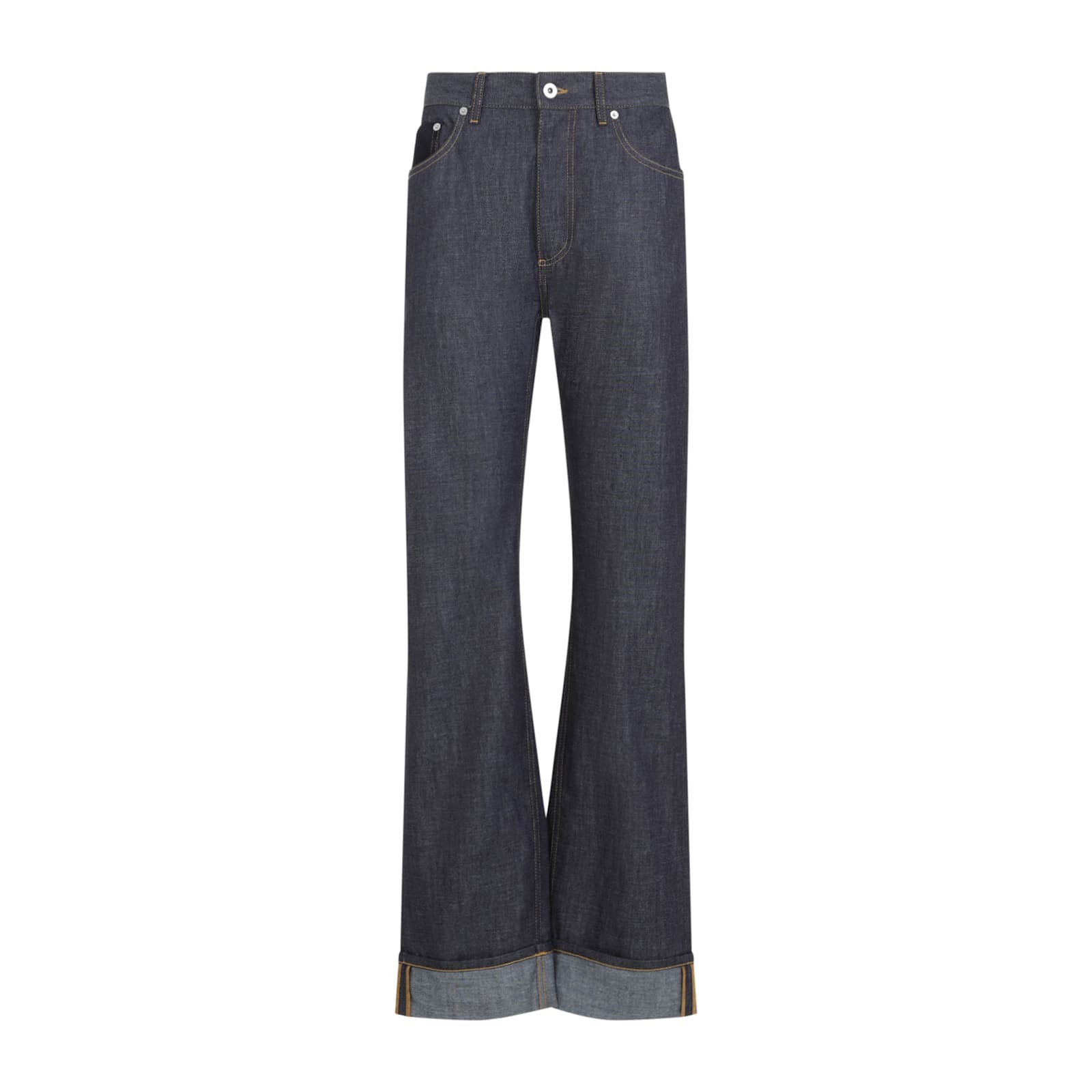 Bottega Veneta High-waisted Flared Denim Jeans With Contrasting Stitching In Blue