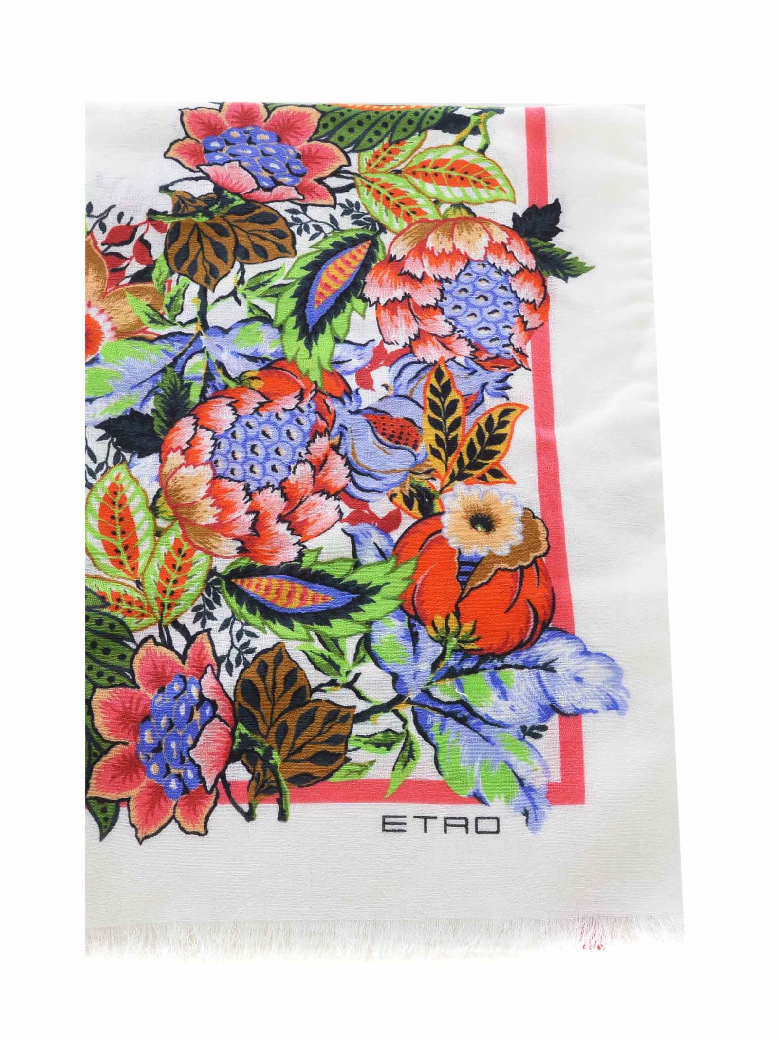 Shop Etro Scarf  Bouquet Made Of Cotton And Modal In Bianco