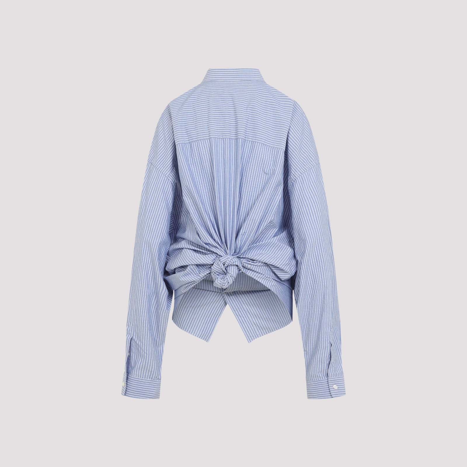 Shop Balenciaga Long Sleeves Knotted Shirt In Blue White