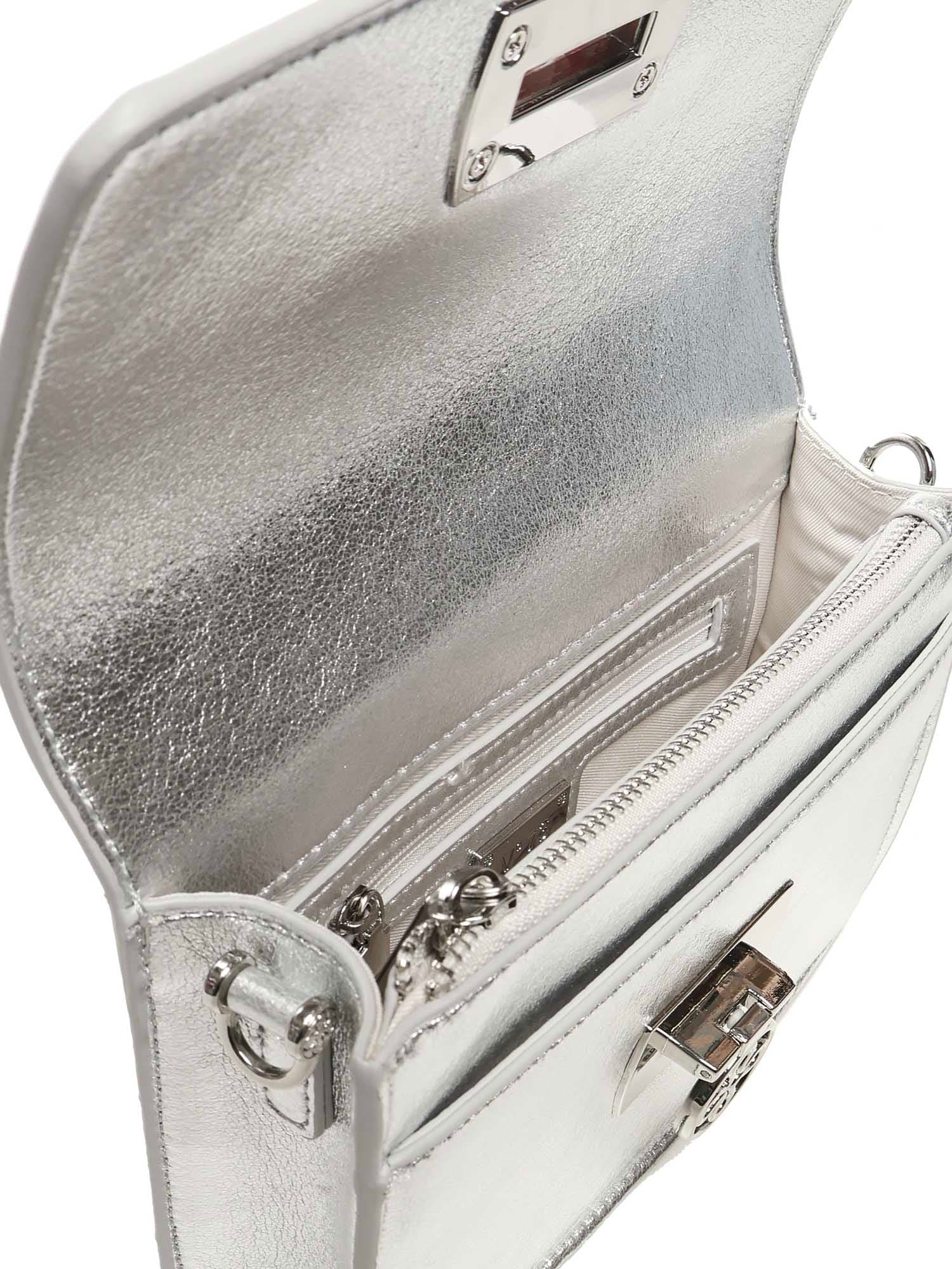 V73 Metallic Effect Chain Shoulder Bag In Silver