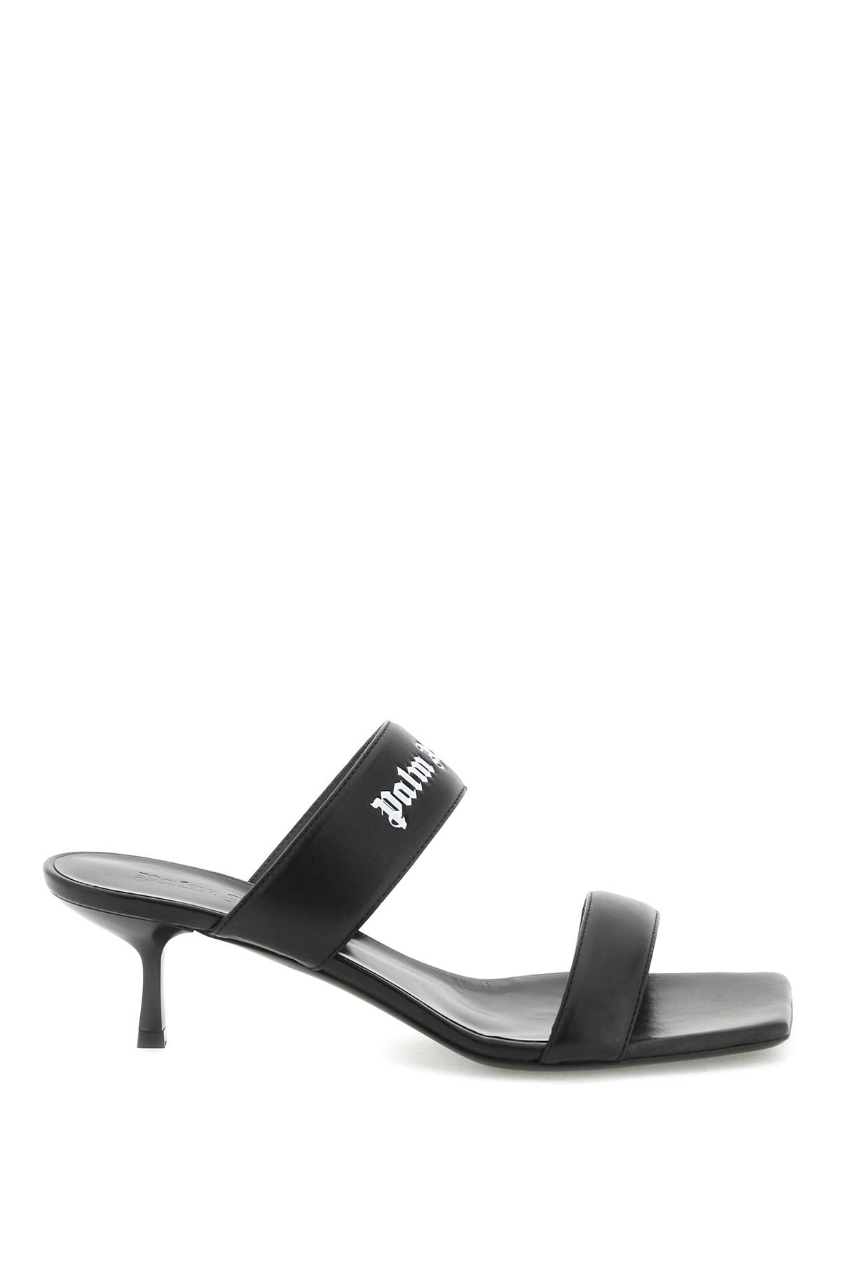 Shop Palm Angels Leather Mules With Logo In Black White (black)