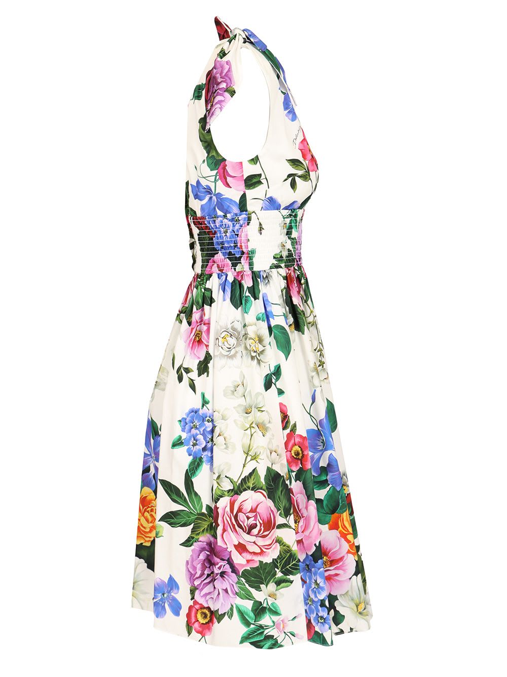 Shop Dolce & Gabbana Floral Print Cotton Dress In Multicolor