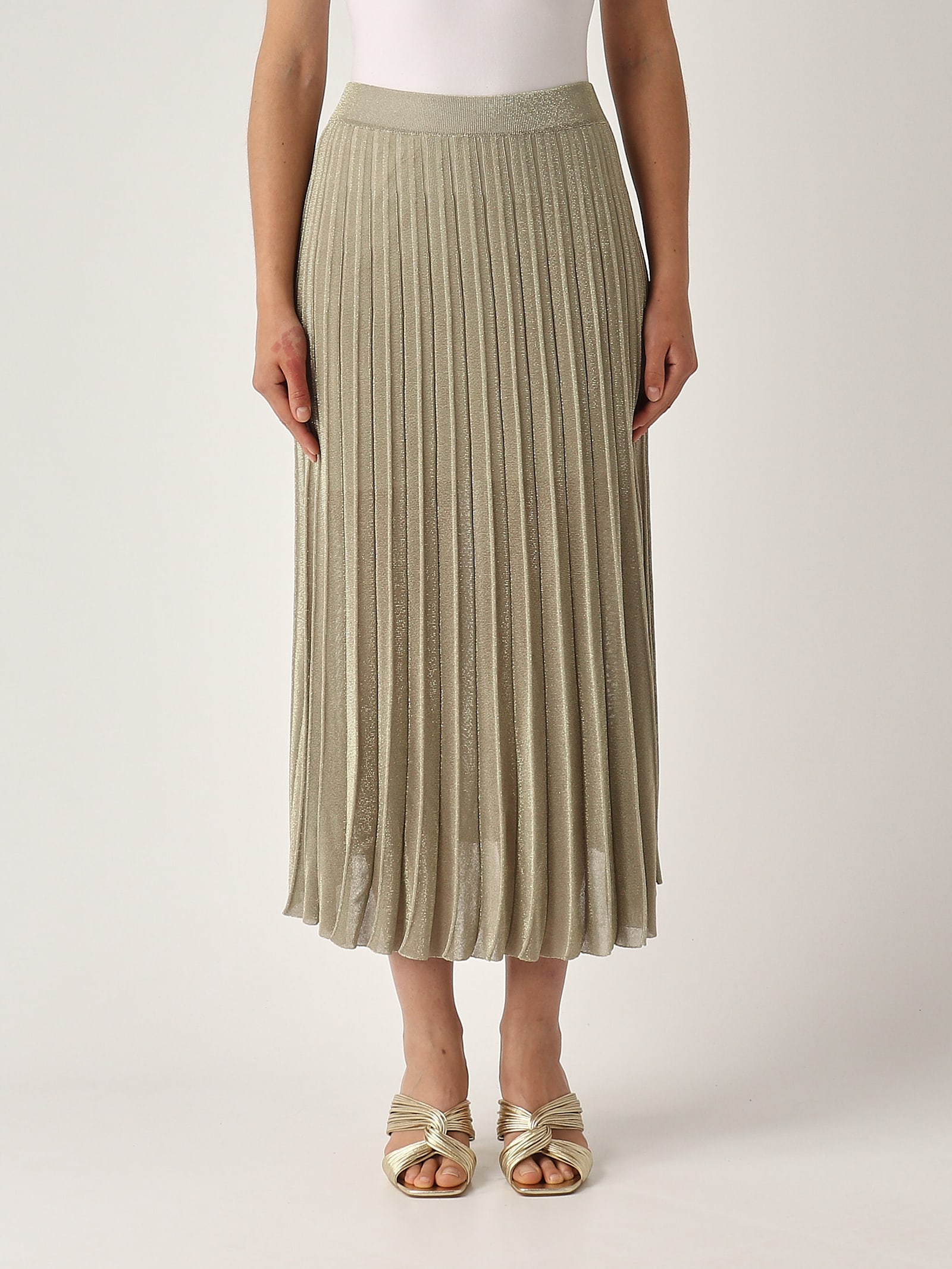 Gran Sasso Gonna Plisse Lurex Skirt In Green