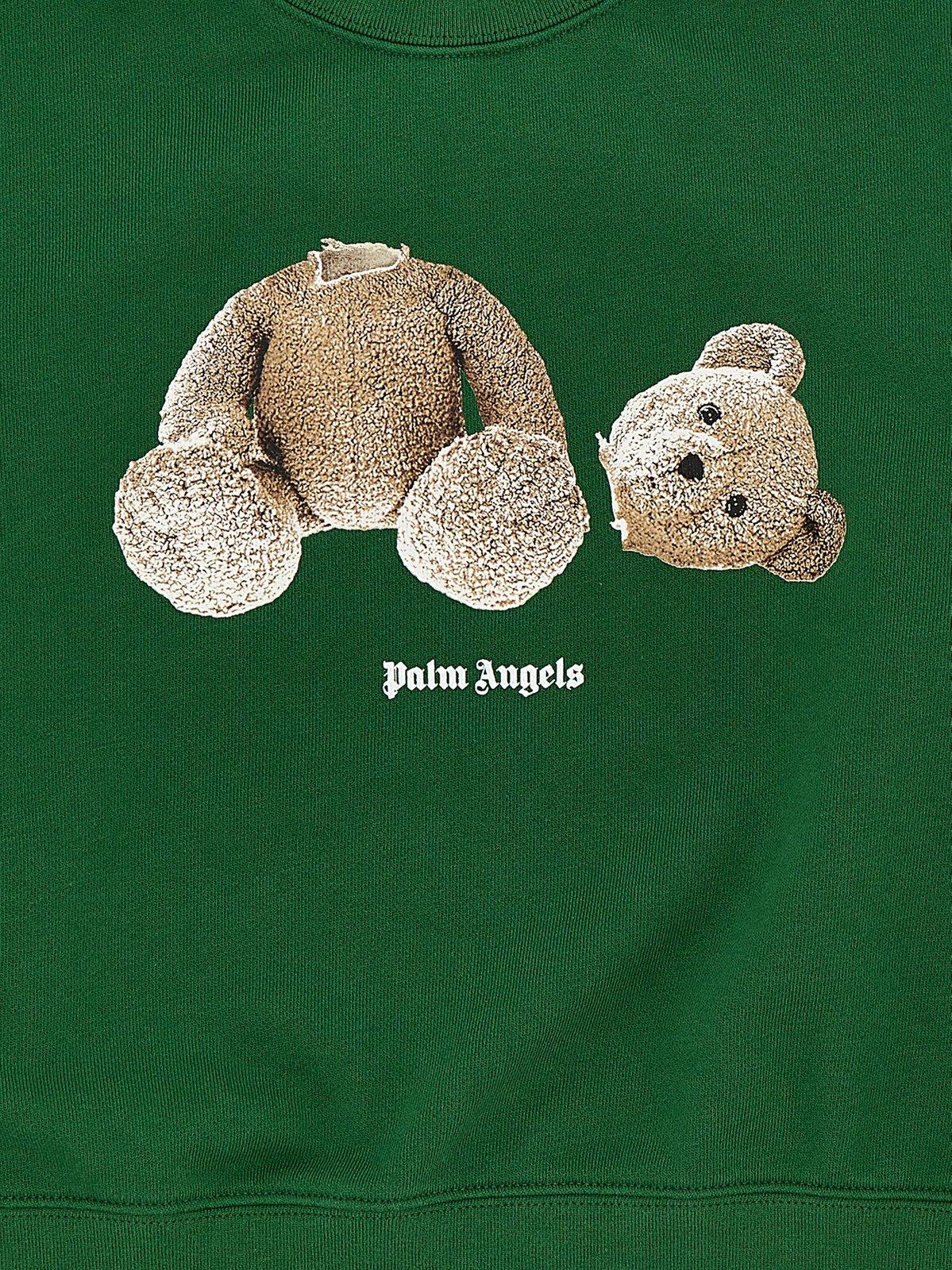 Shop Palm Angels Logo Printed Crewneck Sweatshirt In Green Brown