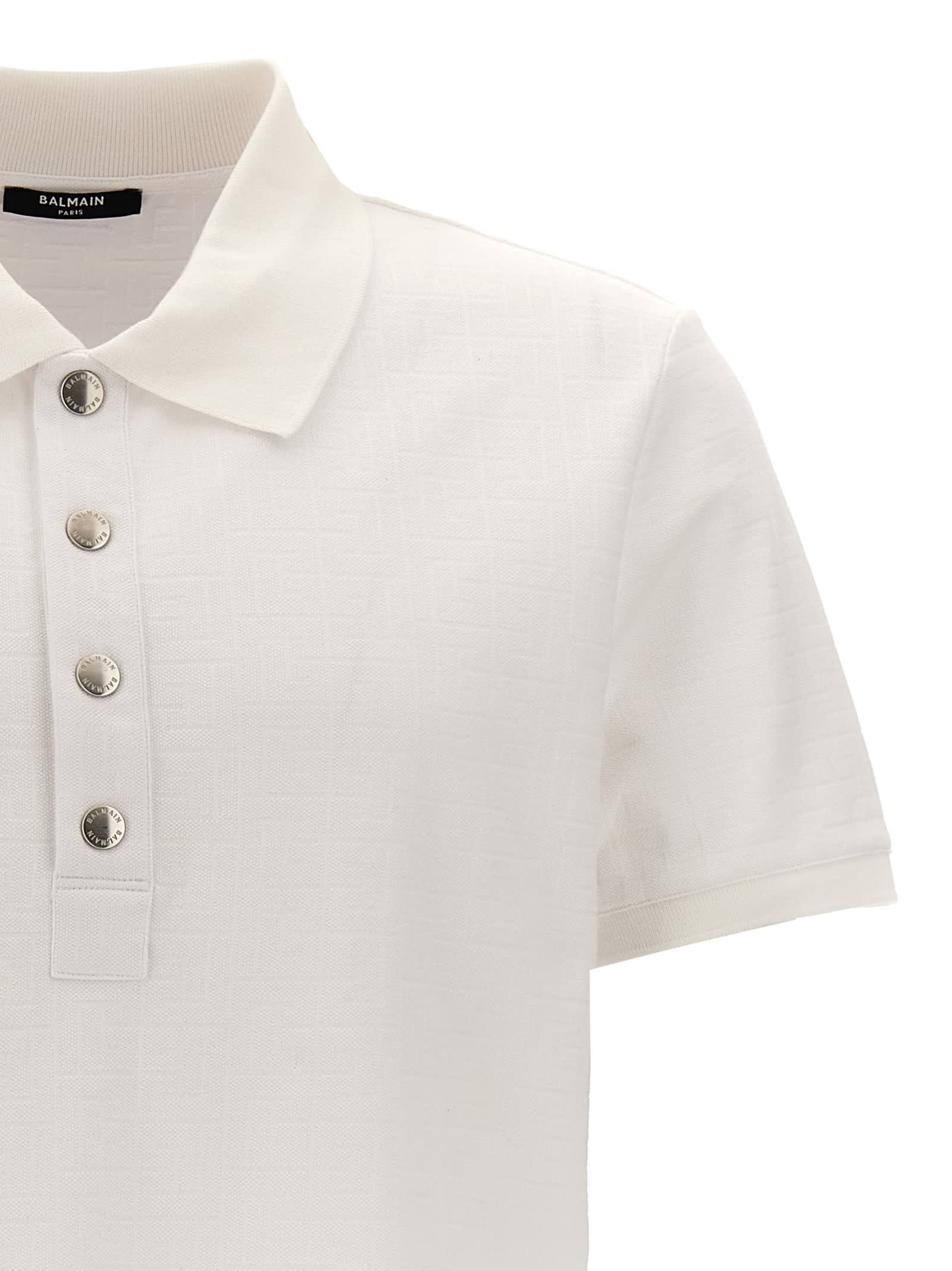 Shop Balmain Monogram Polo Shirt In White