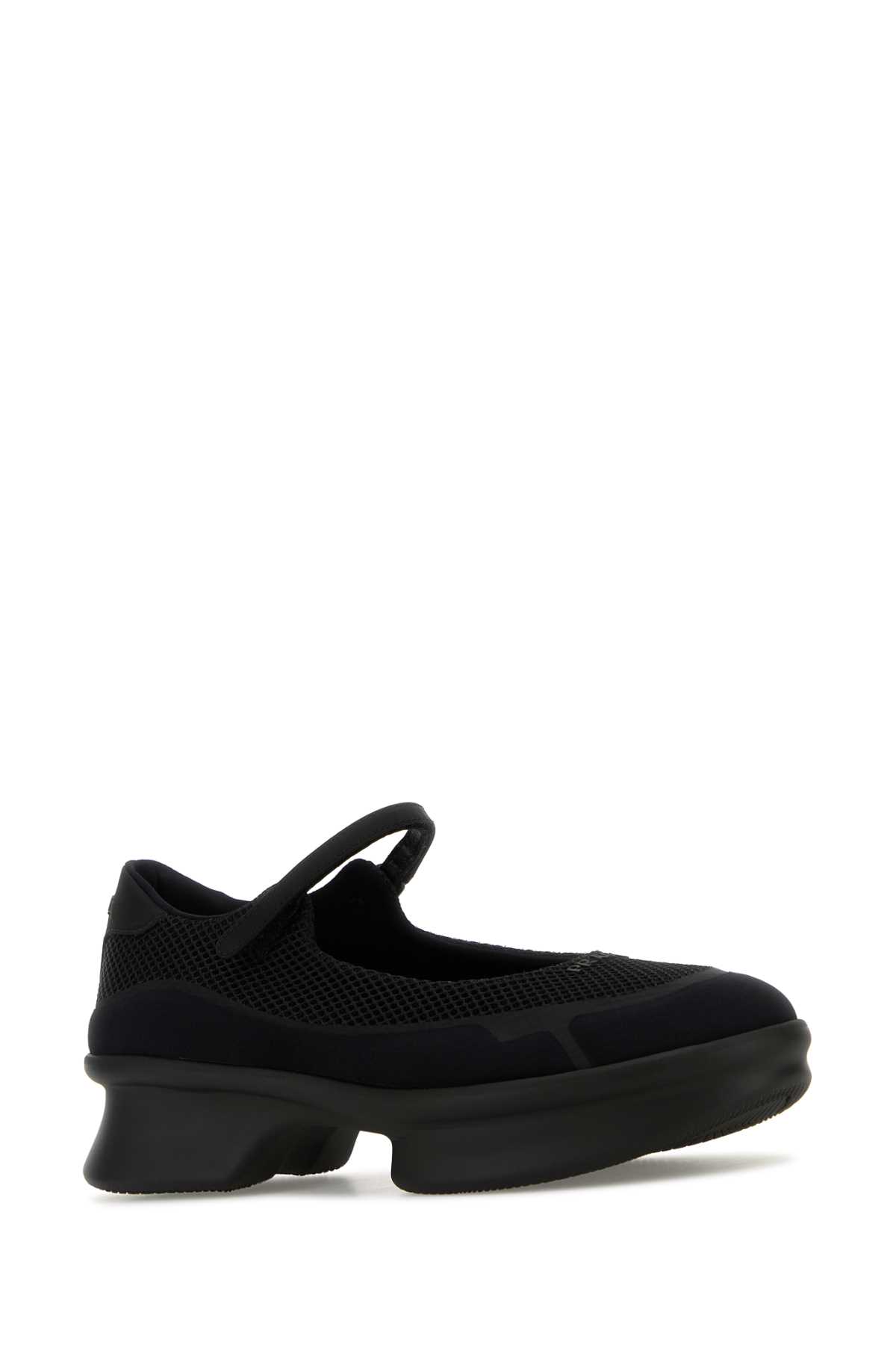 Prada Mesh Upper Round Toe Rubber Sole Ballerinas In Black