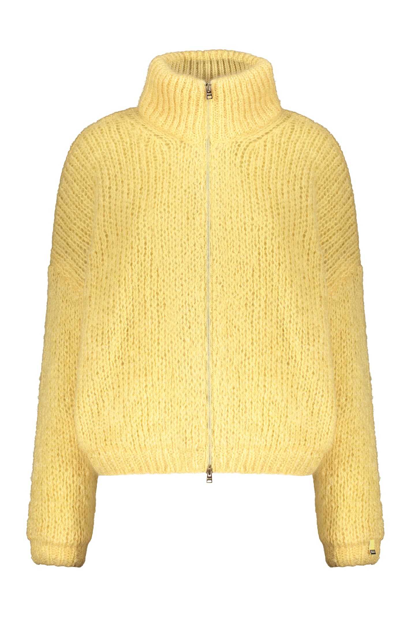 Herno Mohair-blend Cardigan In Yellow