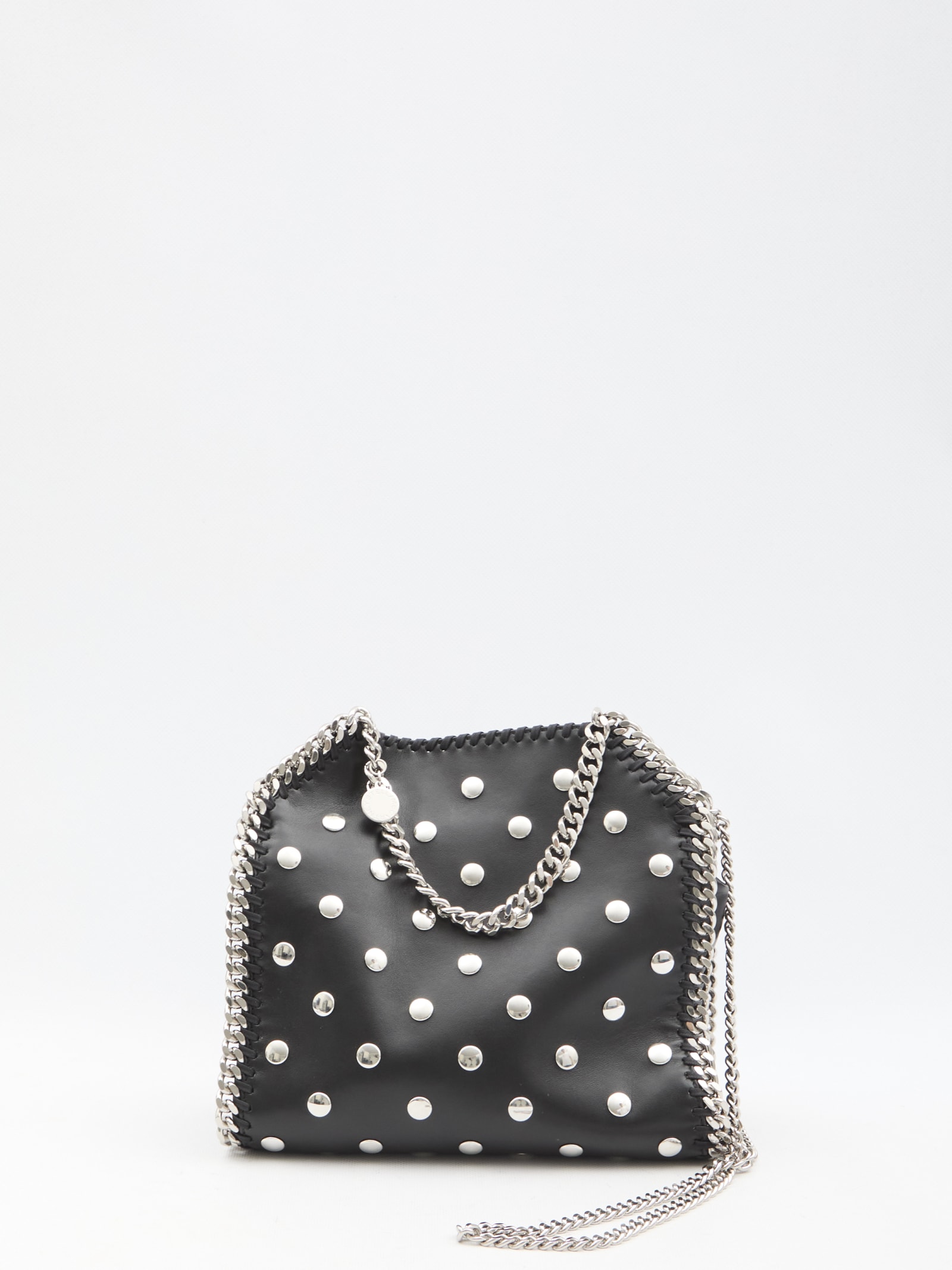 Shop Stella Mccartney Studded Falabella Mini Tote Bag In Black