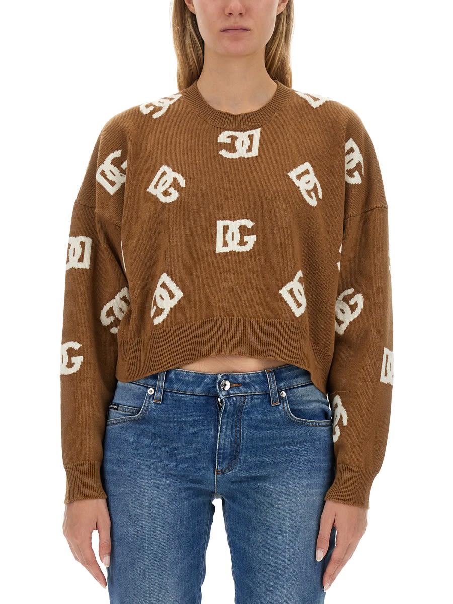 Dolce & Gabbana All Over Logo Jersey In Brown