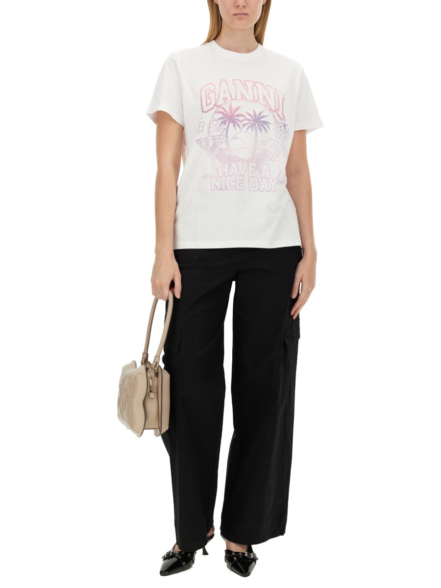 Shop Ganni Basic Jersey Cocktail Relaxed T-shirt In White