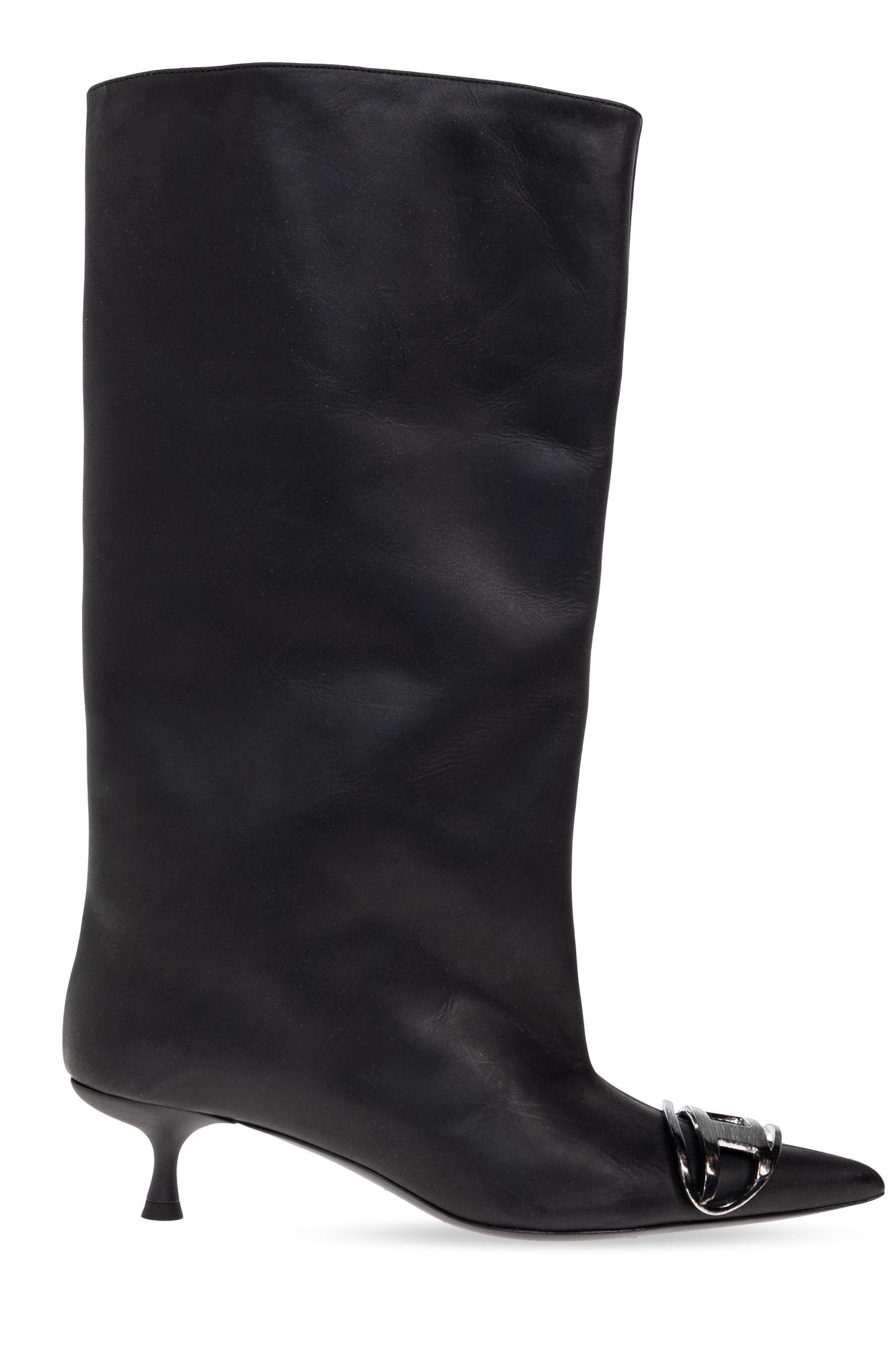 Diesel Venus 40 Tube High Heels Boots In Black Leather In Black