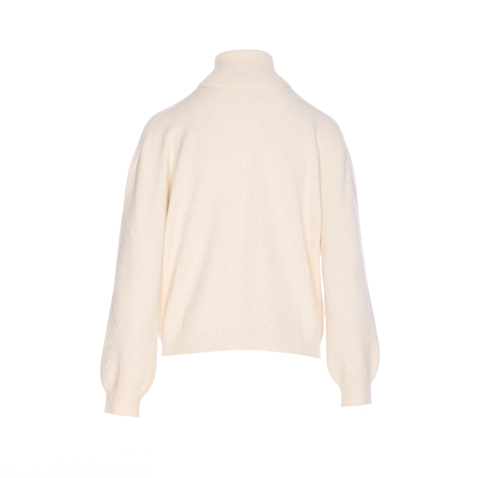 Liu •jo Sequined Turtleneck Knitwear Ribbed Finish In White